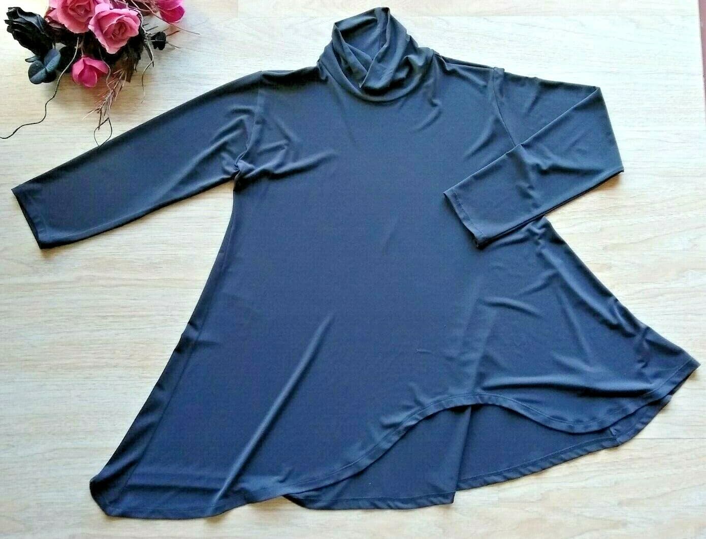 EDW Every Day Wear By Spirithouse Asymmetrica Top Long Sleeve Turtle Neck Gray S - Thumbnail 2