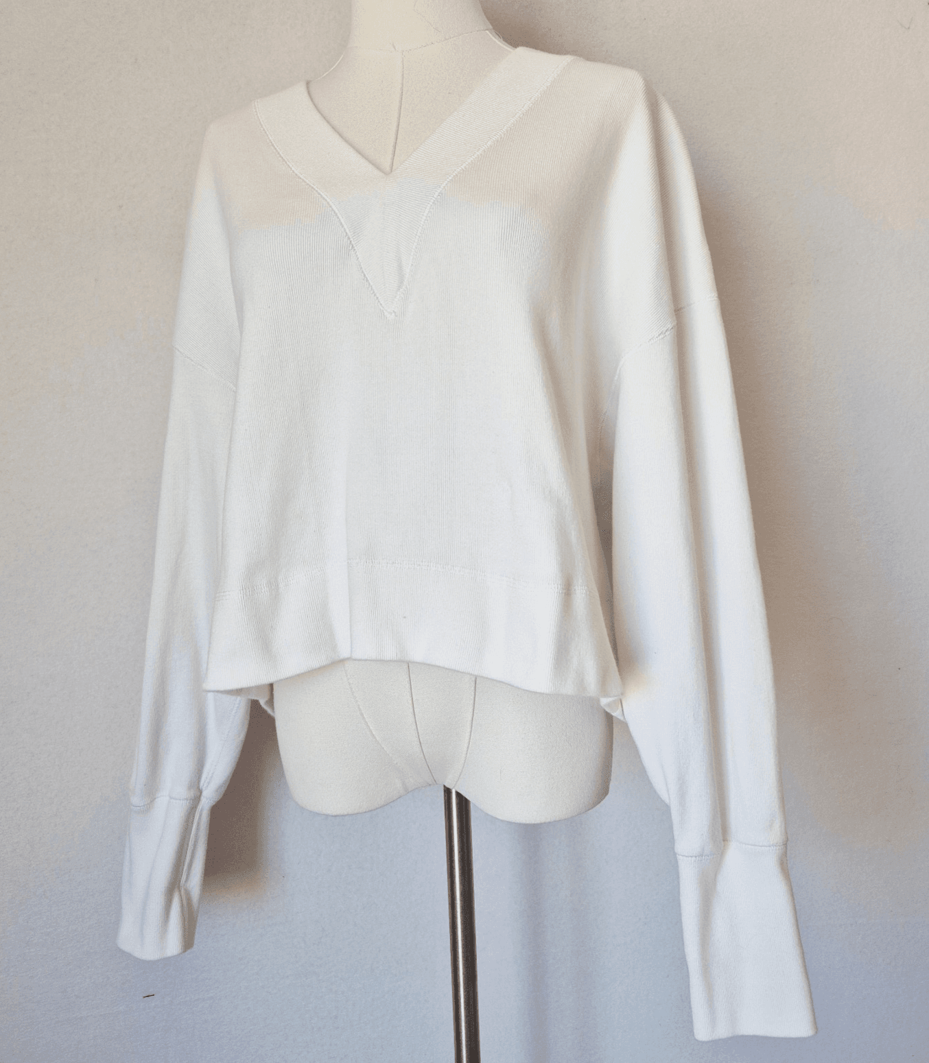 MOUSSY VINTAGE Made in Japan Boxy V-Neck Sweater Cotton Knit White Women's M - Thumbnail 3