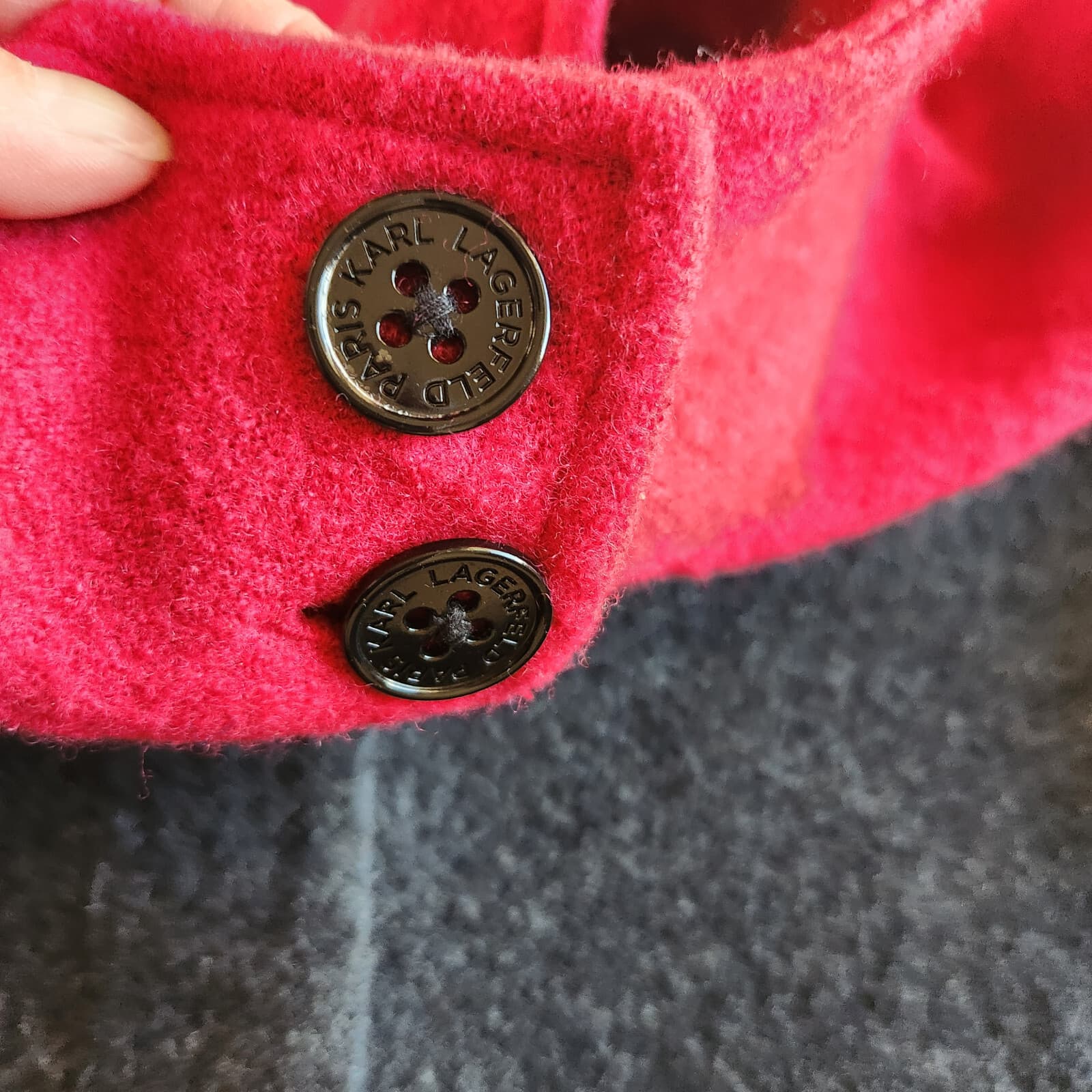 Karl Lagerfeld Jacket Snap Color Block Boiled Wool Blend Black Red Women's M - Thumbnail 6