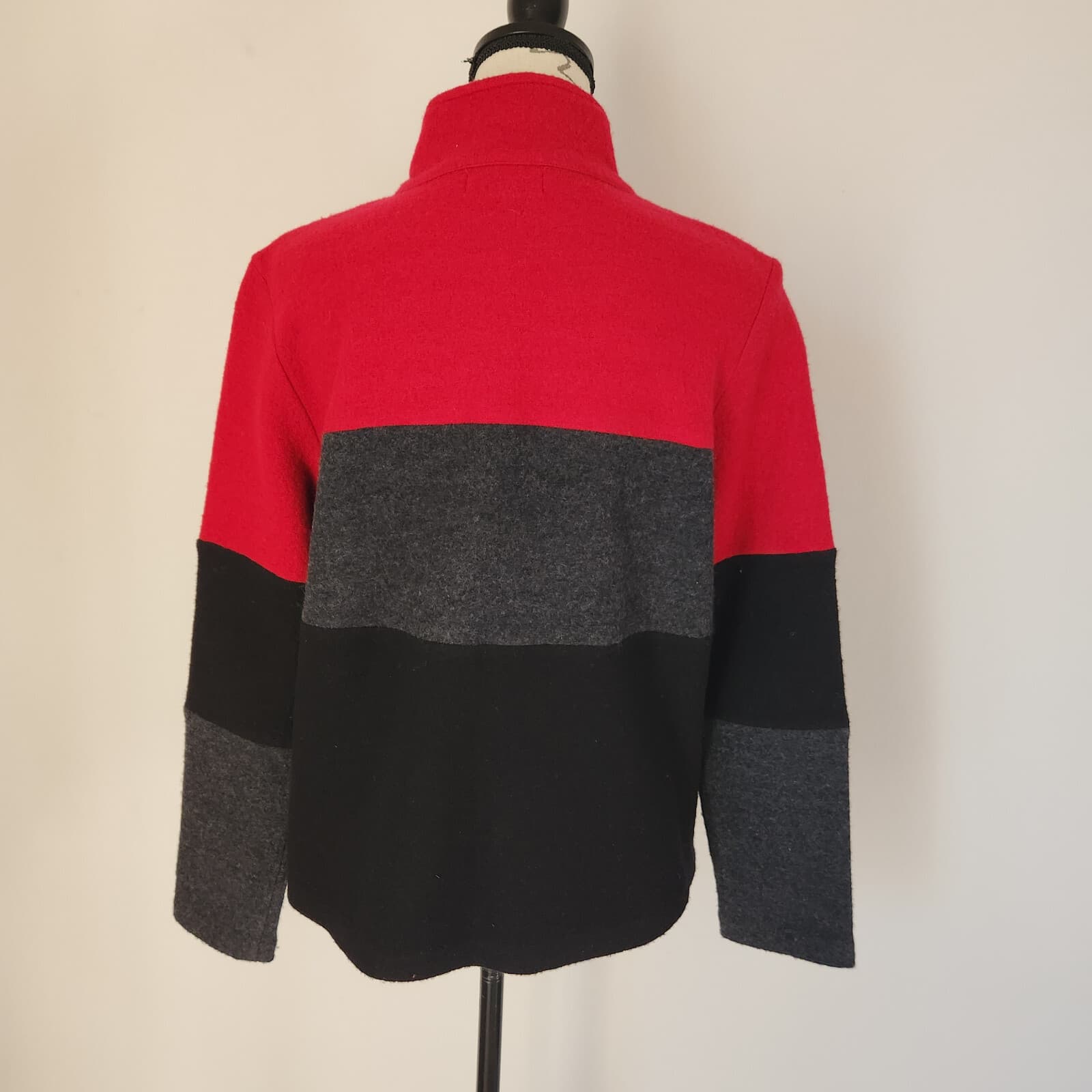 Karl Lagerfeld Jacket Snap Color Block Boiled Wool Blend Black Red Women's M - Thumbnail 5