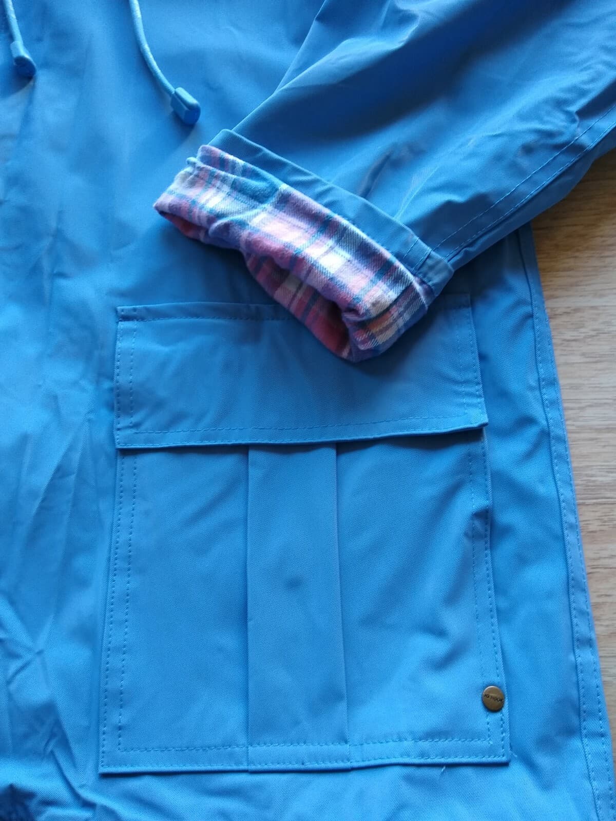 JG HOOK PVC Rain Coat Jacket Hood Cotton-Lined Zip Pockets Blue Sz.S - Thumbnail 5