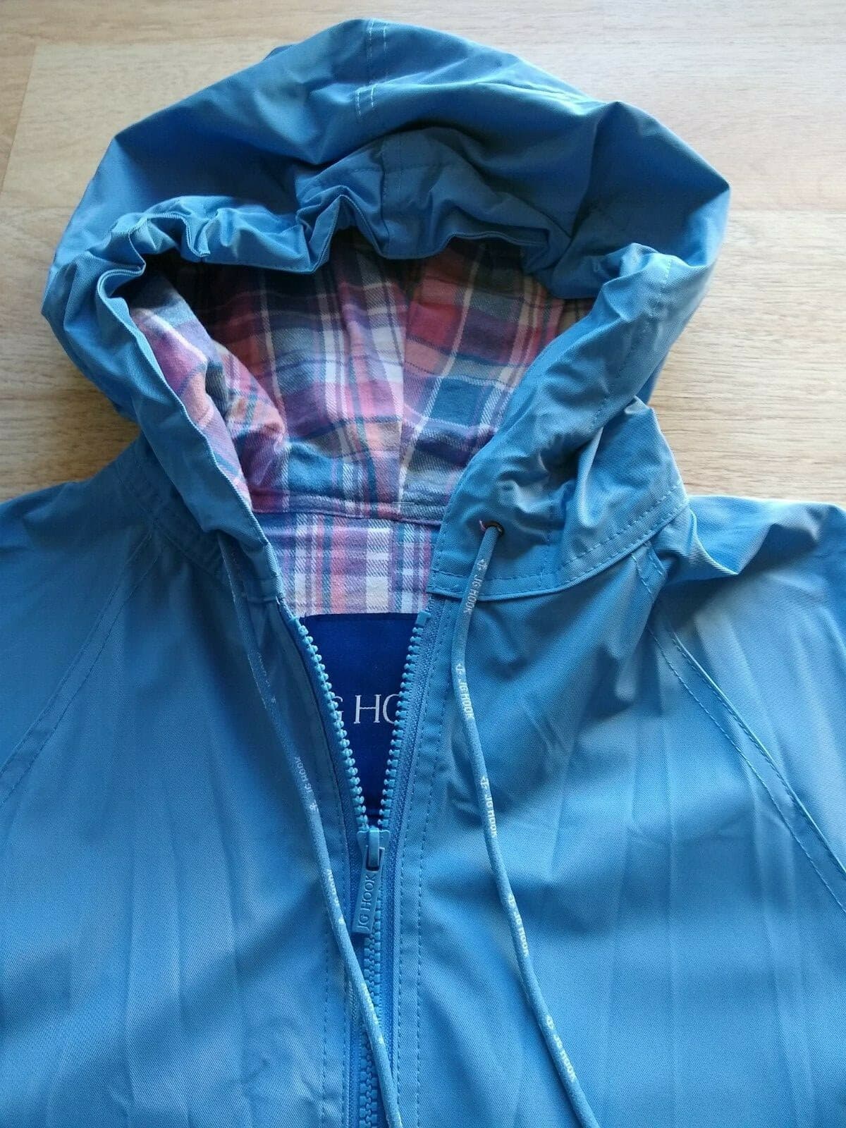 JG HOOK PVC Rain Coat Jacket Hood Cotton-Lined Zip Pockets Blue Sz.S - Thumbnail 7