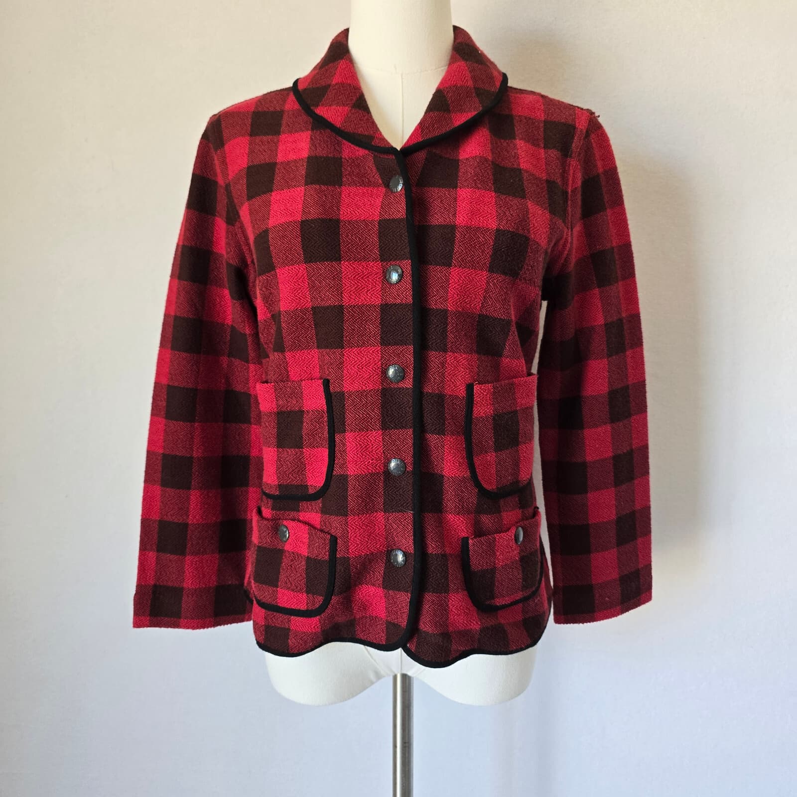 Denim & Supply Ralph Lauren Red Buffalo Plaid Jacket Terry Knit Cotton Women's S - Thumbnail 2