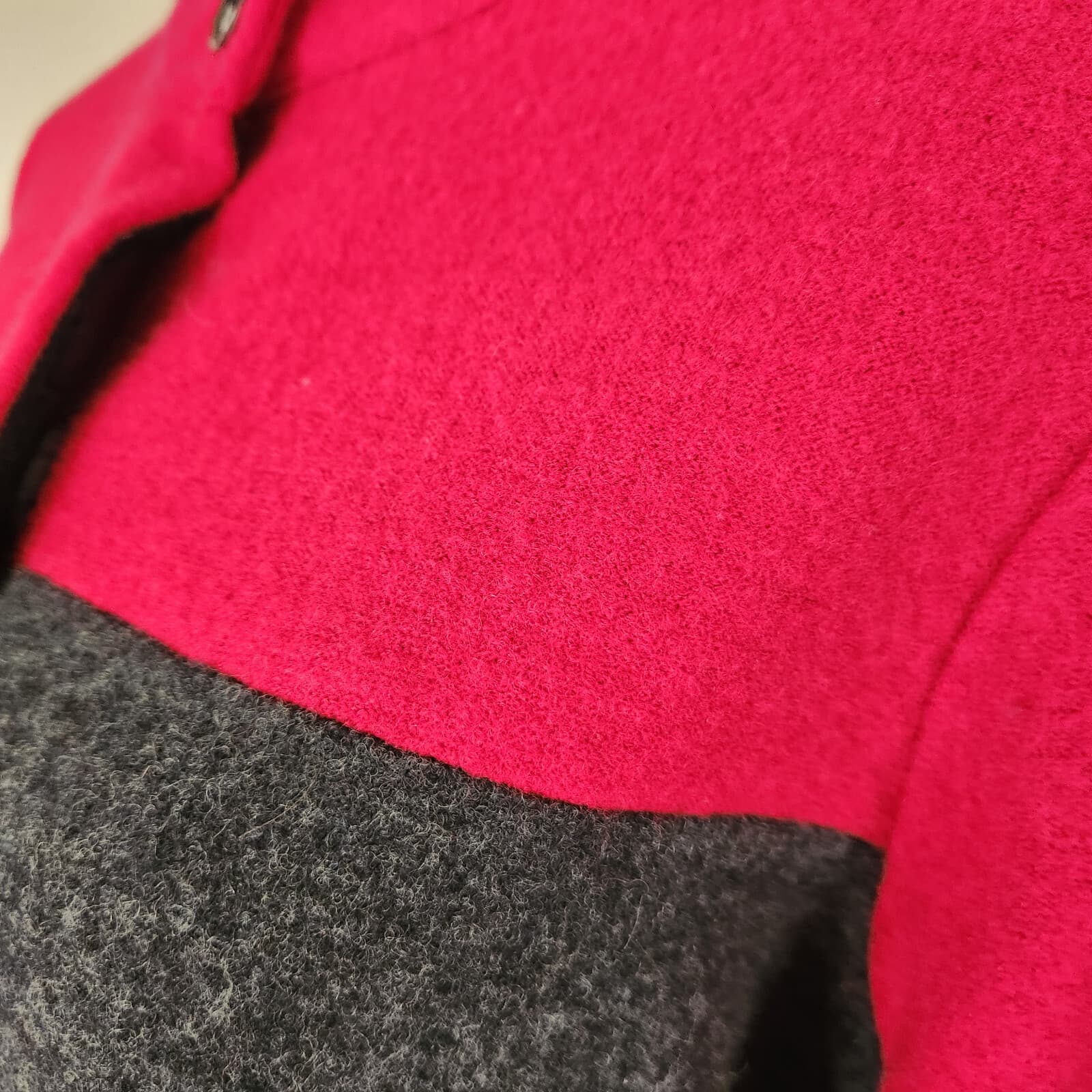 Karl Lagerfeld Jacket Snap Color Block Boiled Wool Blend Black Red Women's M - Thumbnail 4