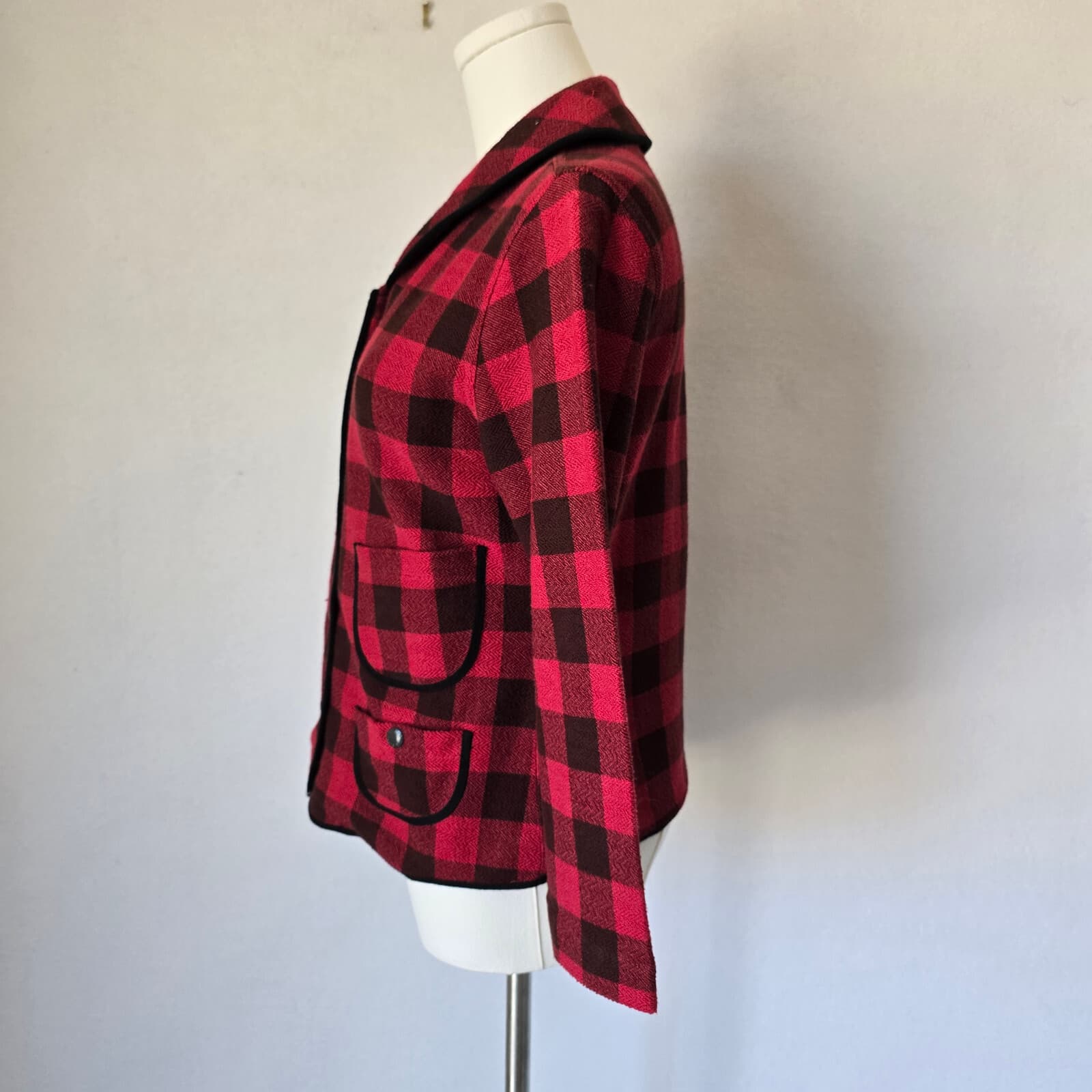 Denim & Supply Ralph Lauren Red Buffalo Plaid Jacket Terry Knit Cotton Women's S - Thumbnail 5
