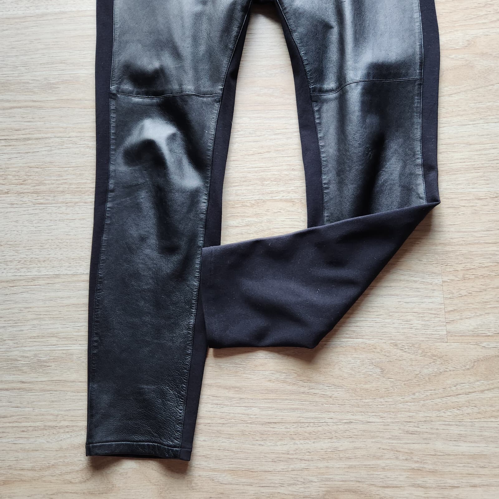 EILEEN FISHER 100% Leather Panel Legging Pants Pull-On Viscose Ponte Black Sz.M - Thumbnail 4