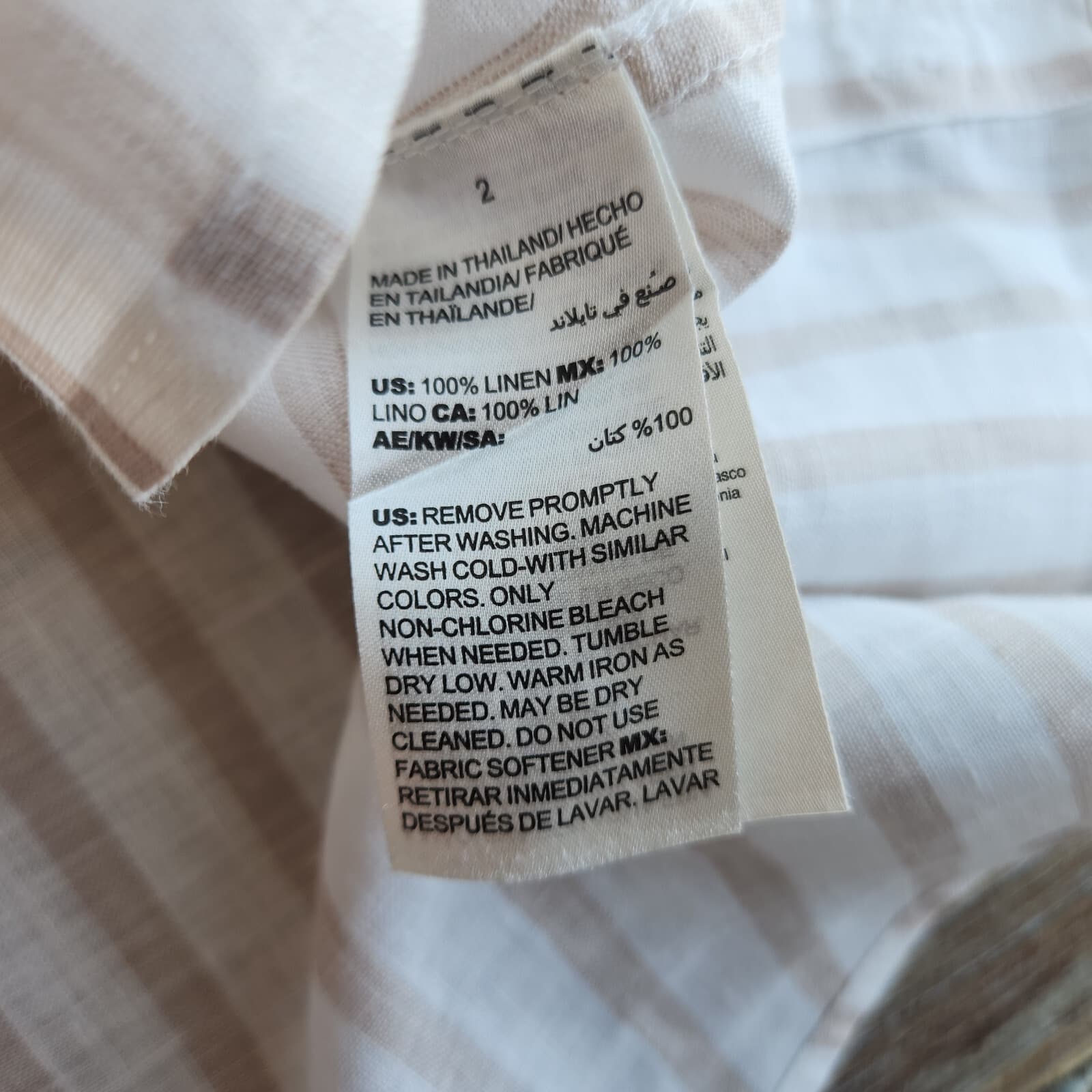 Chico's No Iron Linen Stripe Tunic Shirt Button-Up 3/4 Sleeve White Beige Sz.2-L - Thumbnail 10
