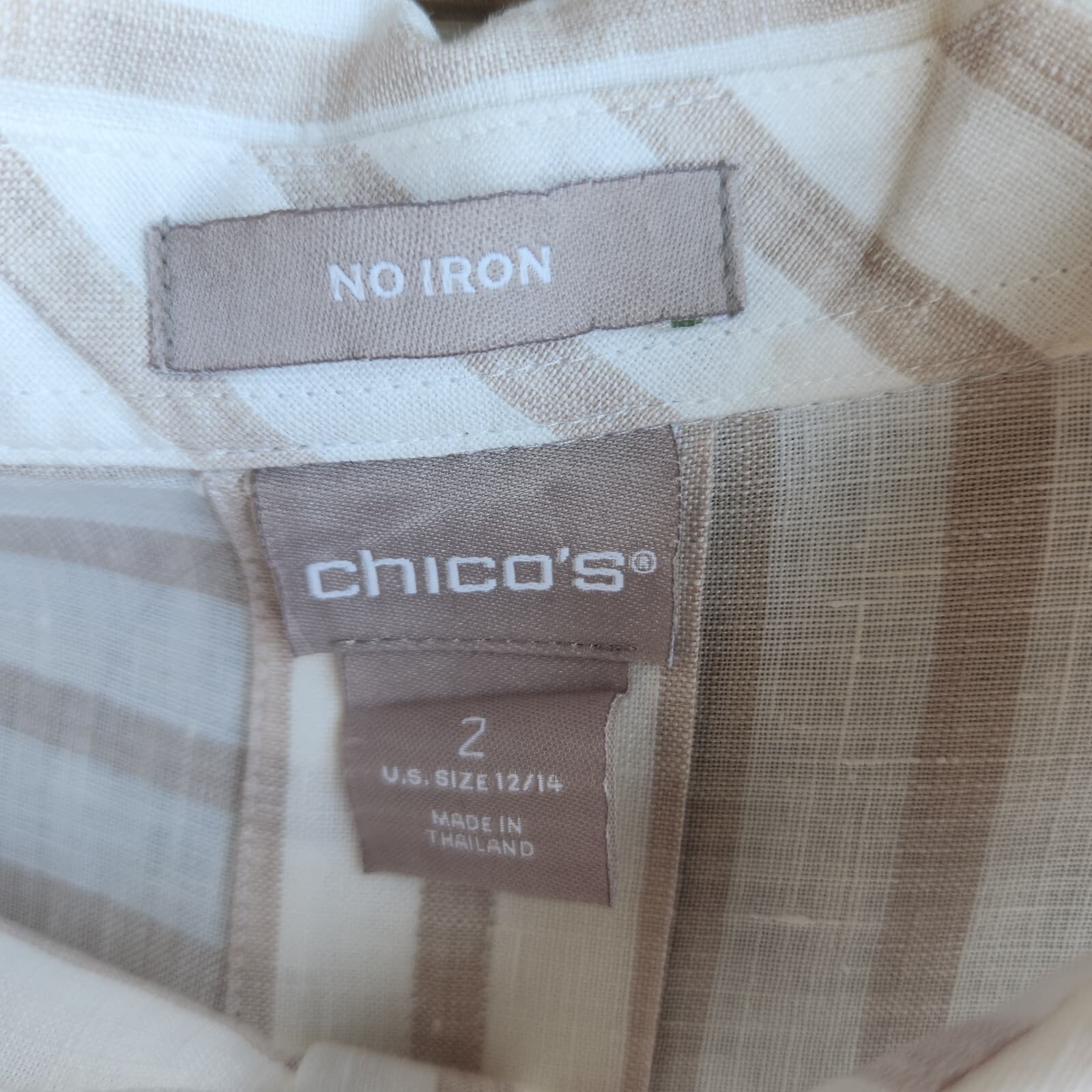 Chico's No Iron Linen Stripe Tunic Shirt Button-Up 3/4 Sleeve White Beige Sz.2-L - Thumbnail 9