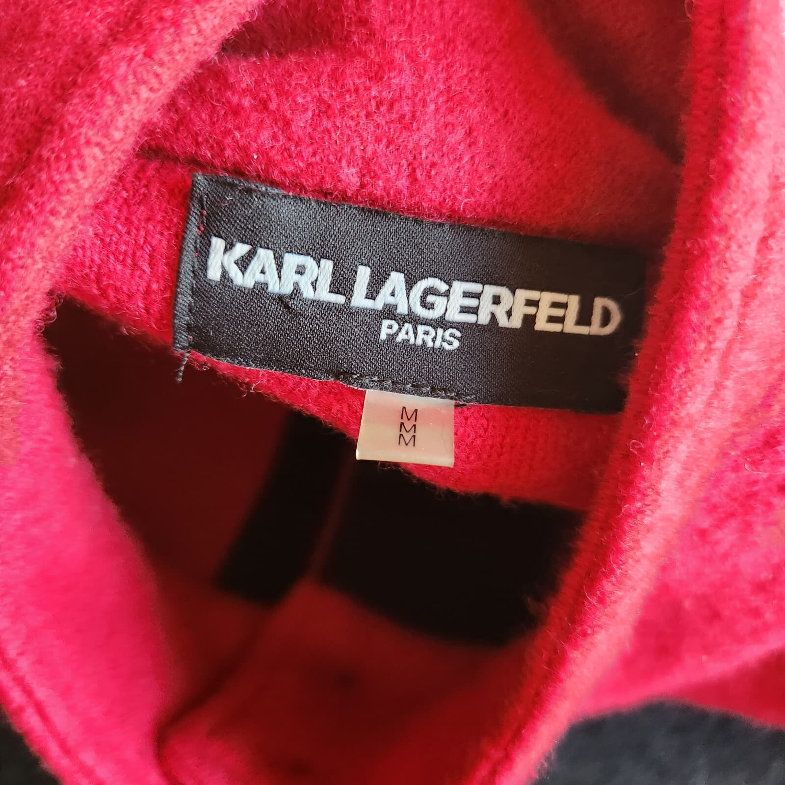 Karl Lagerfeld Jacket Snap Color Block Boiled Wool Blend Black Red Women's M - Thumbnail 8
