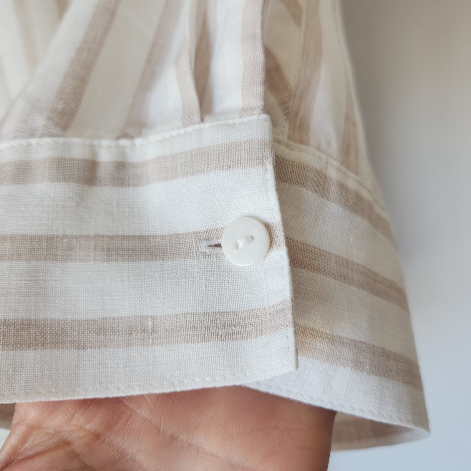 Chico's No Iron Linen Stripe Tunic Shirt Button-Up 3/4 Sleeve White Beige Sz.2-L - Thumbnail 5