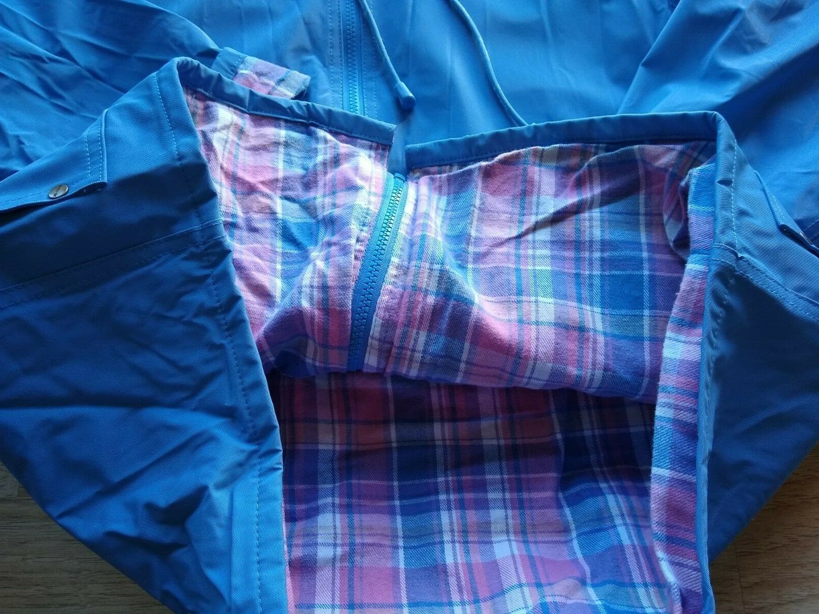 JG HOOK PVC Rain Coat Jacket Hood Cotton-Lined Zip Pockets Blue Sz.S - Thumbnail 6