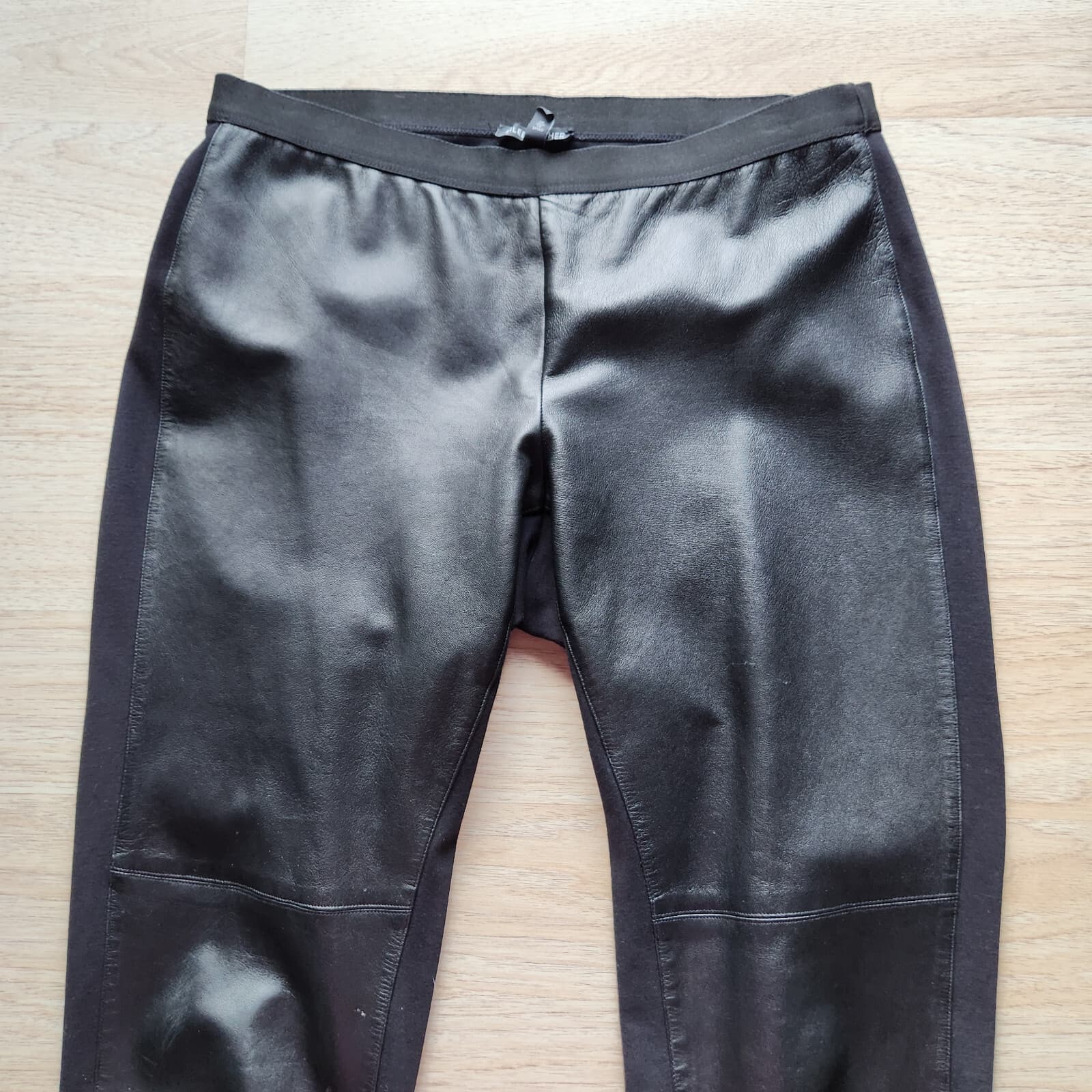 EILEEN FISHER 100% Leather Panel Legging Pants Pull-On Viscose Ponte Black Sz.M - Thumbnail 2