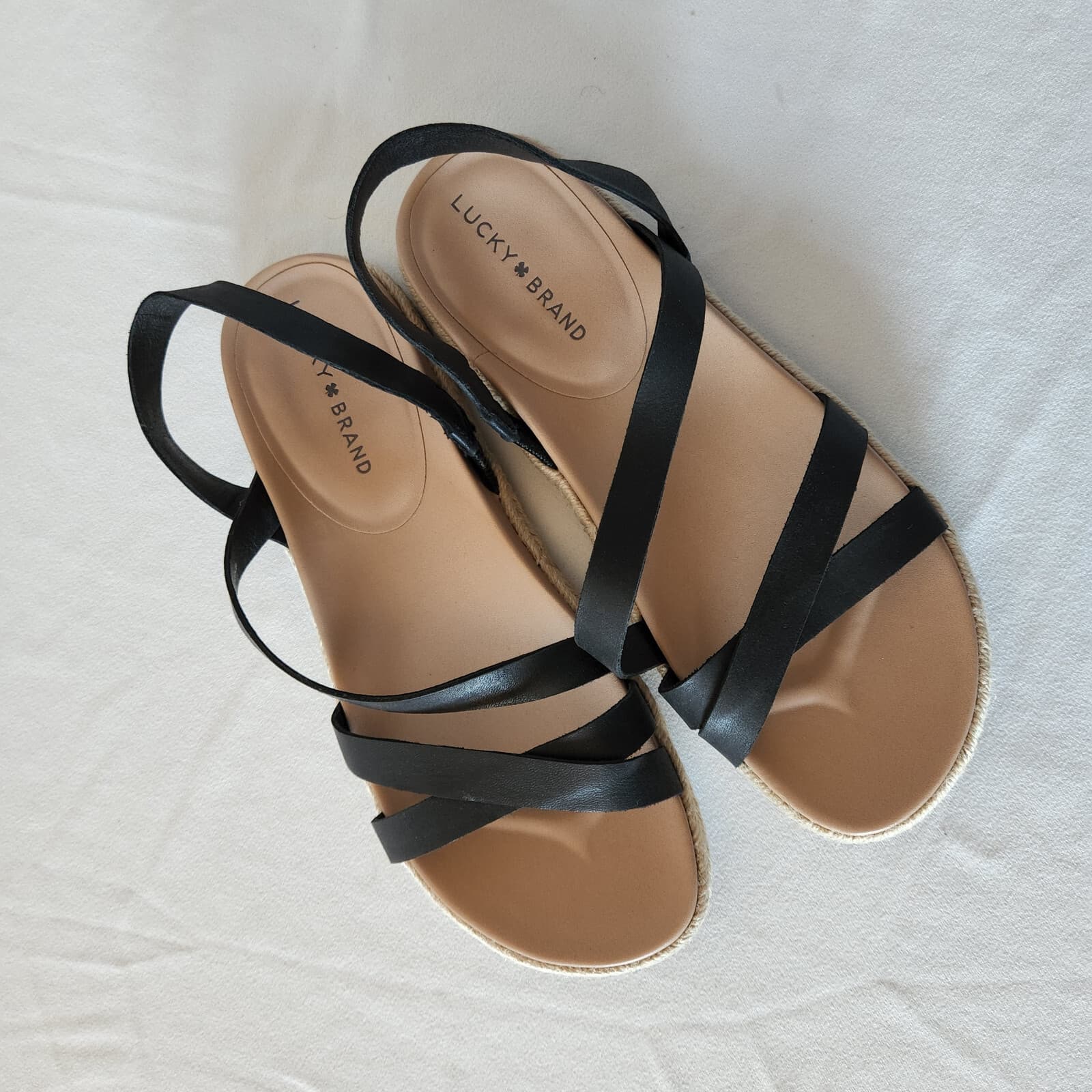 NWoB Lucky Brand Daedil Espadrille Leather Sandals Diagonal Strap Black US8.5M - Thumbnail 7