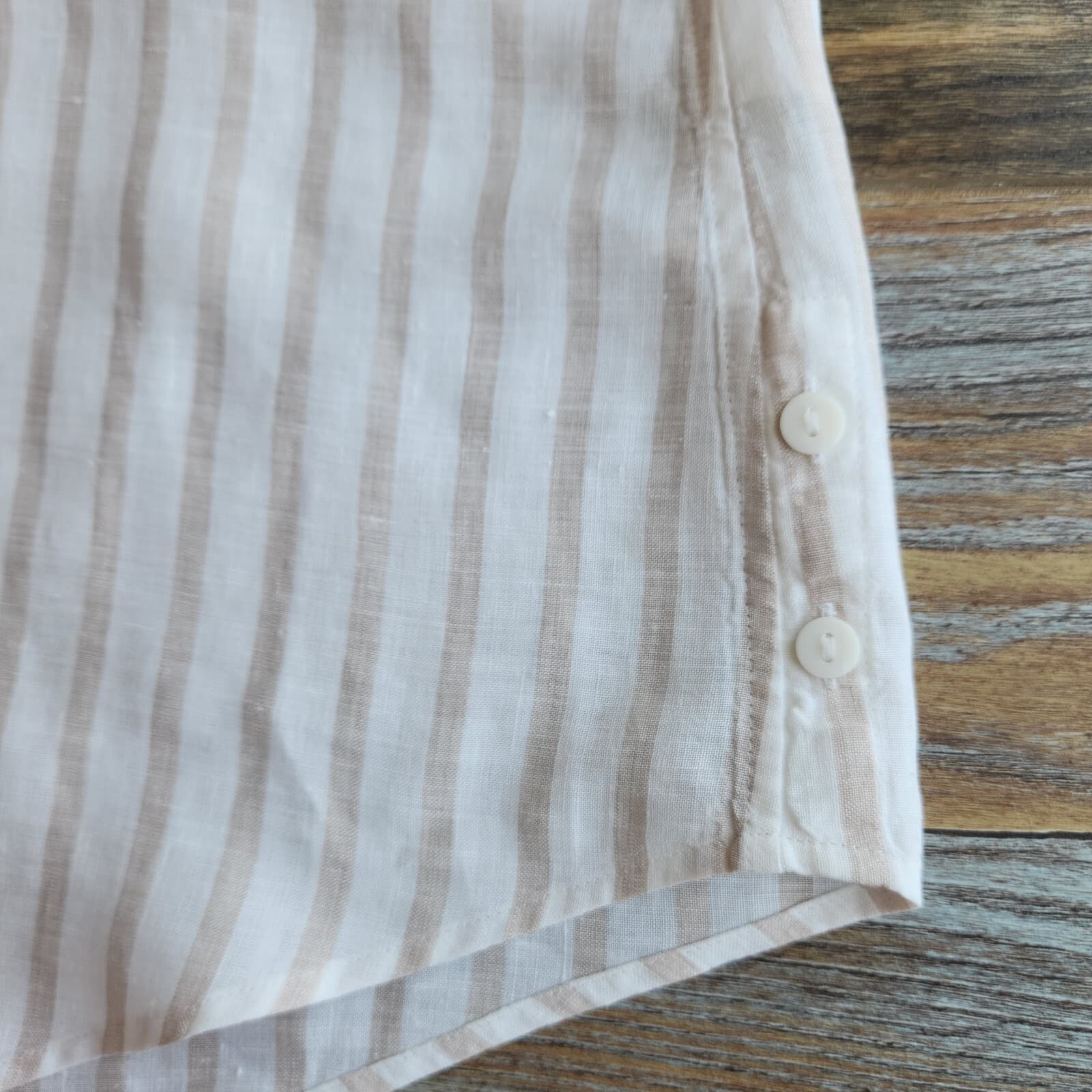 Chico's No Iron Linen Stripe Tunic Shirt Button-Up 3/4 Sleeve White Beige Sz.2-L - Thumbnail 8