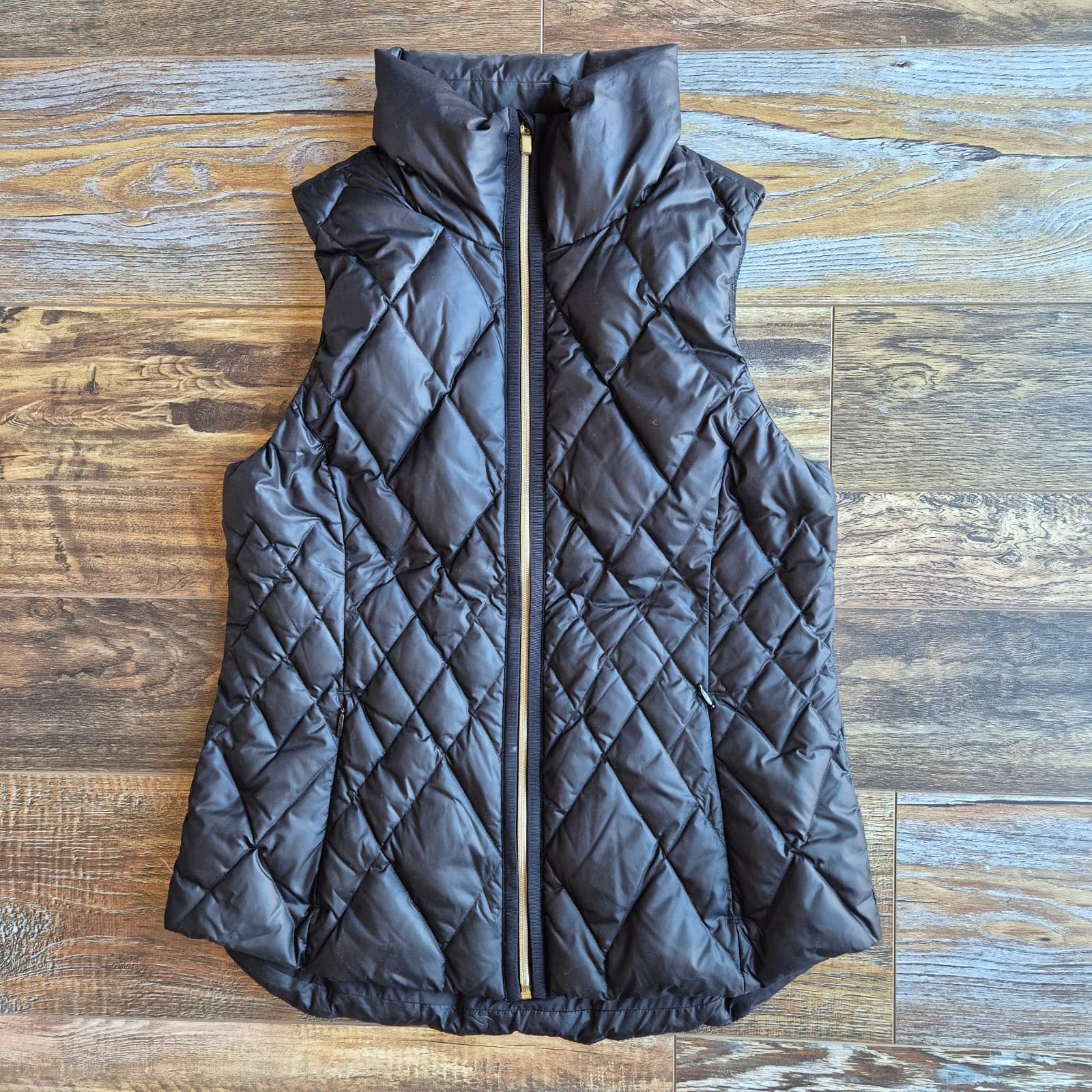 Athleta Goose Down Insulated Quilt Puffer Vest Gold Zipper Pocket Black Womens M - Thumbnail 3