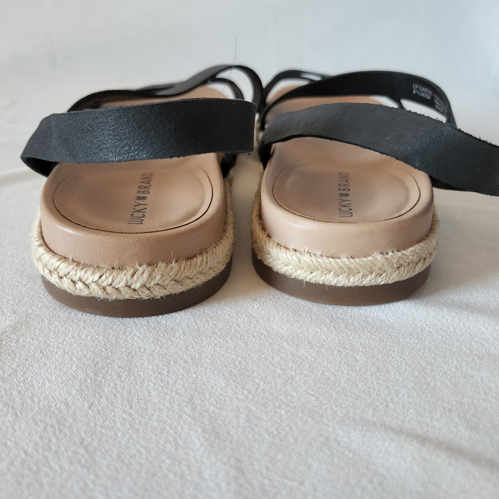 NWoB Lucky Brand Daedil Espadrille Leather Sandals Diagonal Strap Black US8.5M - Thumbnail 9
