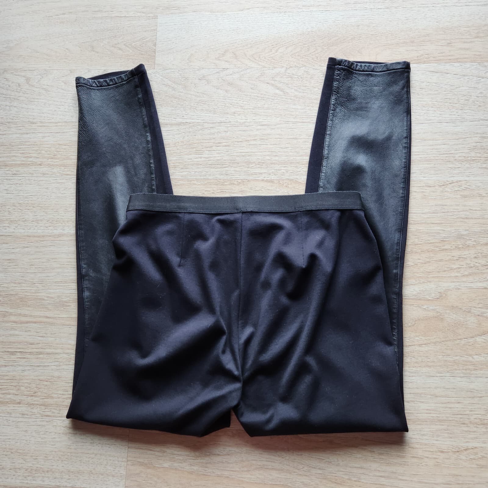 EILEEN FISHER 100% Leather Panel Legging Pants Pull-On Viscose Ponte Black Sz.M - Thumbnail 9