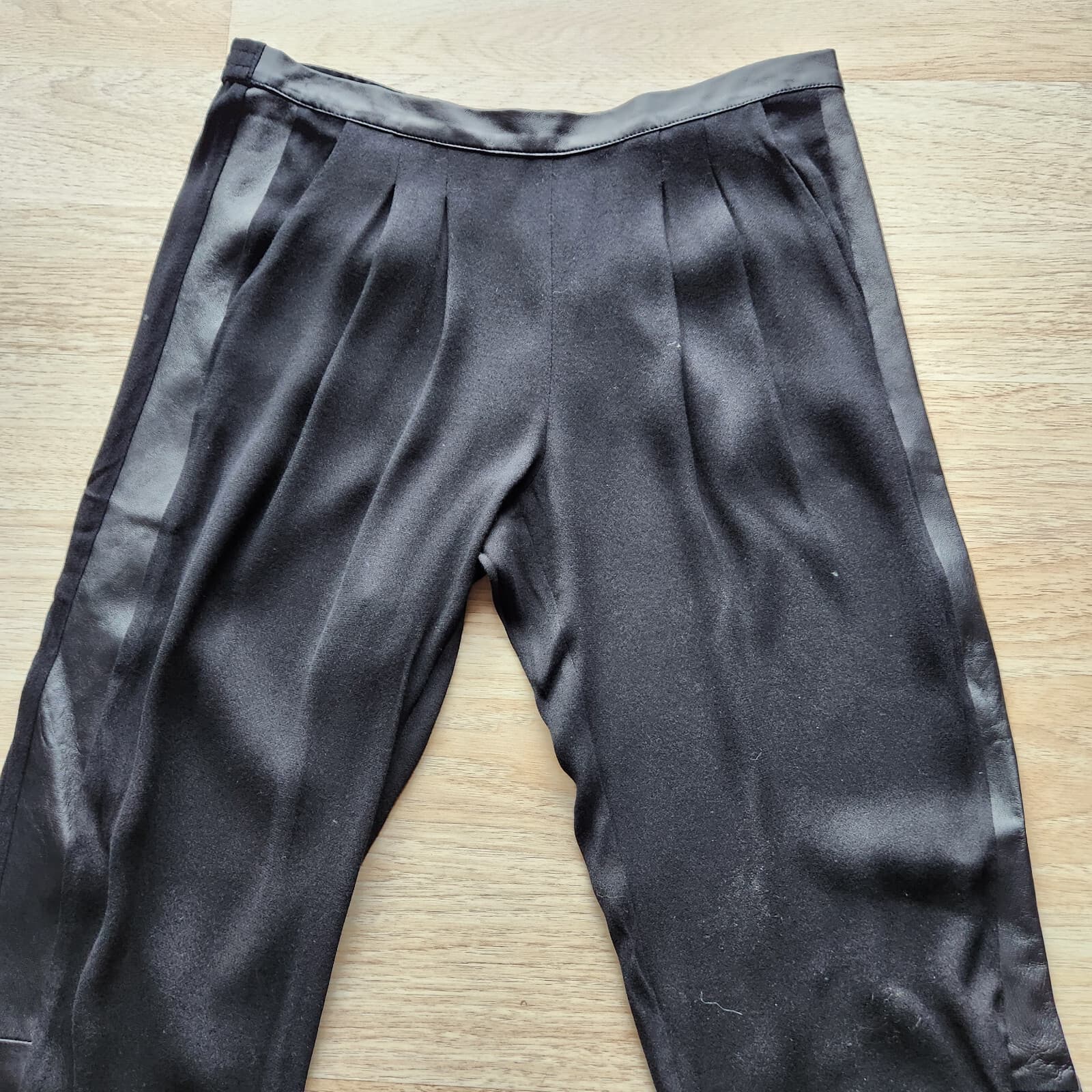 NWT Twelfth Street by Cynthia Vincent Leather Trim Pleat Pants Slim Black Small - Thumbnail 2