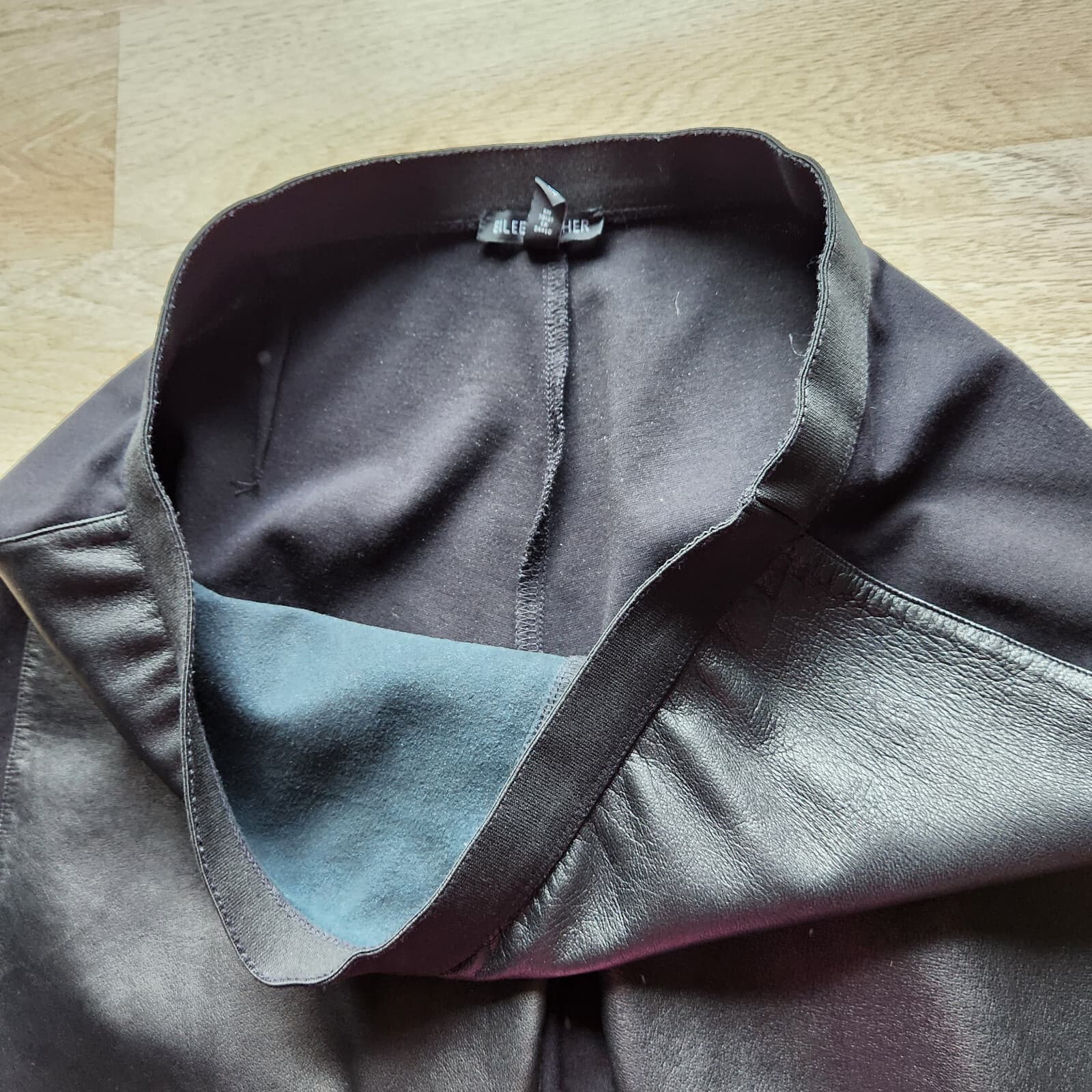 EILEEN FISHER 100% Leather Panel Legging Pants Pull-On Viscose Ponte Black Sz.M - Thumbnail 8
