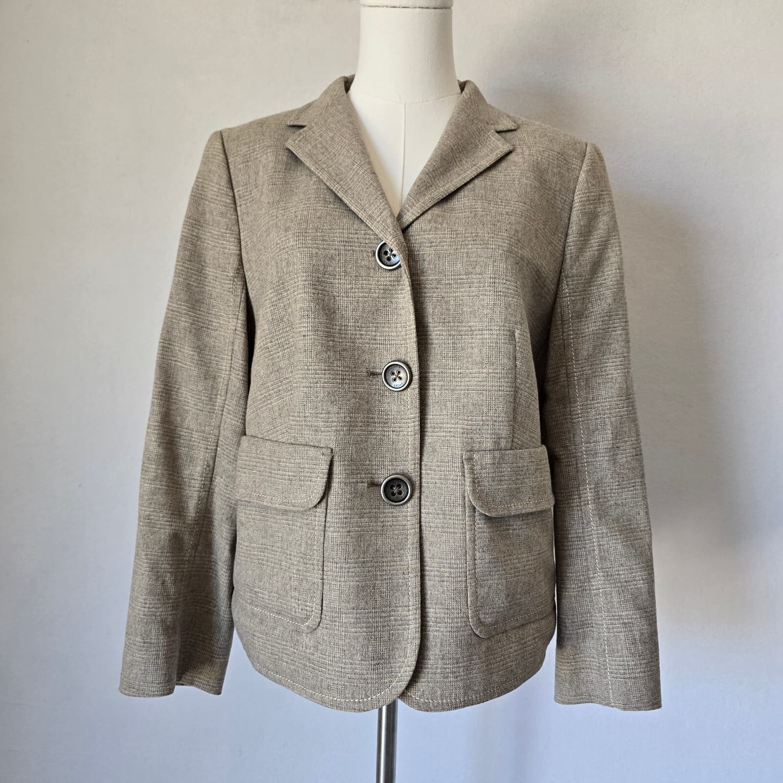ESCADA Sport Wool Blend Elbow Suede-Patch Blazer Jacket 3-Button Brown Womens 42 - Thumbnail 2