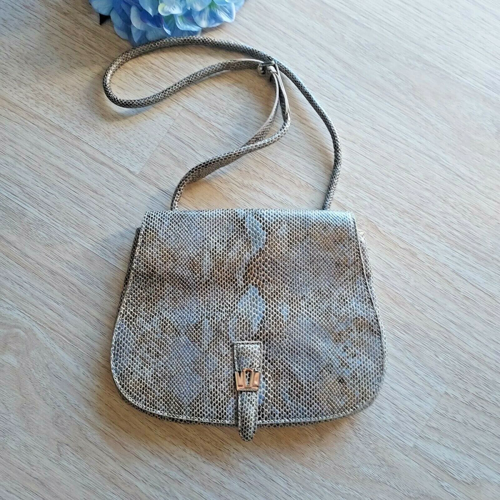 Henri Bendel Leather Snakeskin Crossbody Shoulder Bag Brown Magnetic Closure - Thumbnail 3