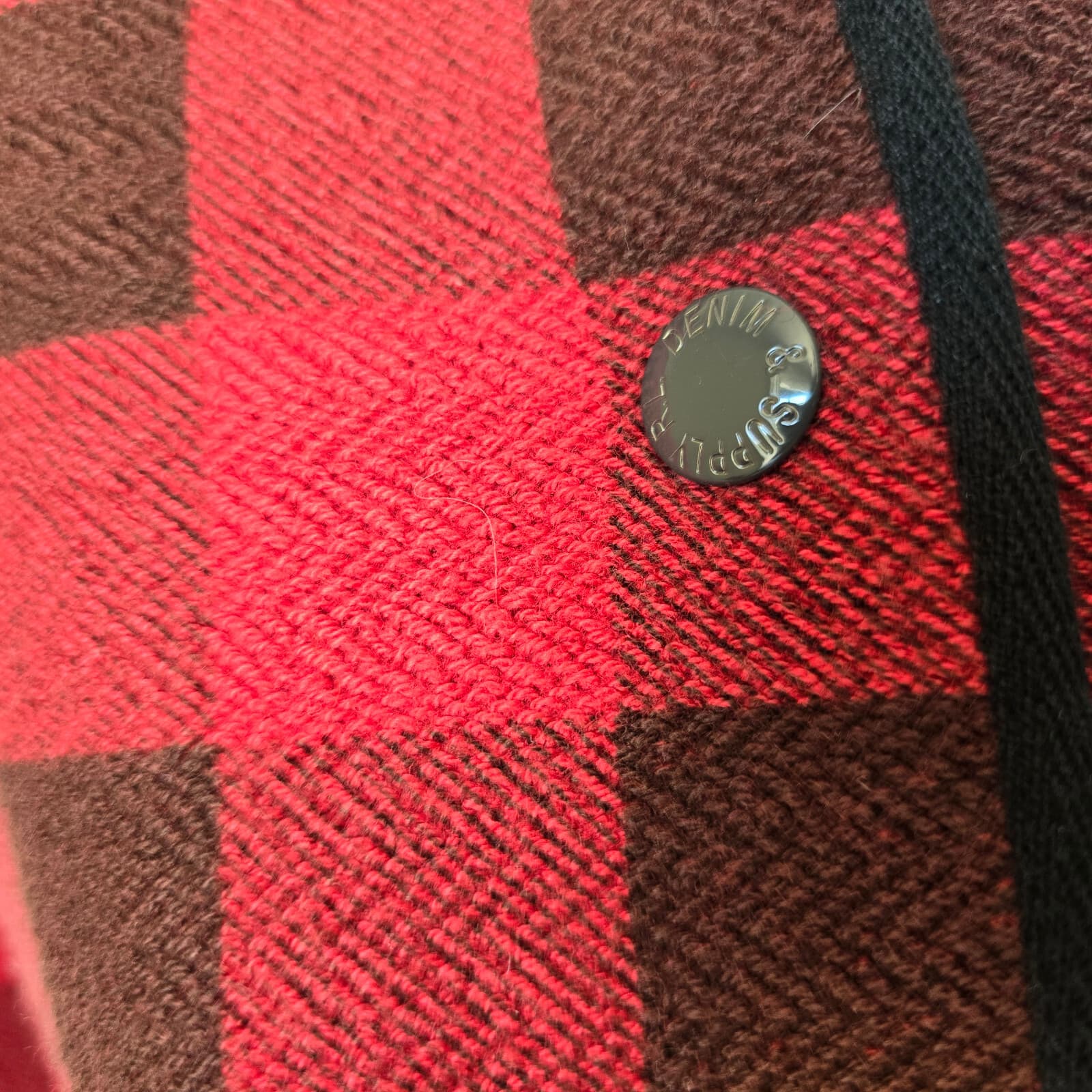 Denim & Supply Ralph Lauren Red Buffalo Plaid Jacket Terry Knit Cotton Women's S - Thumbnail 4