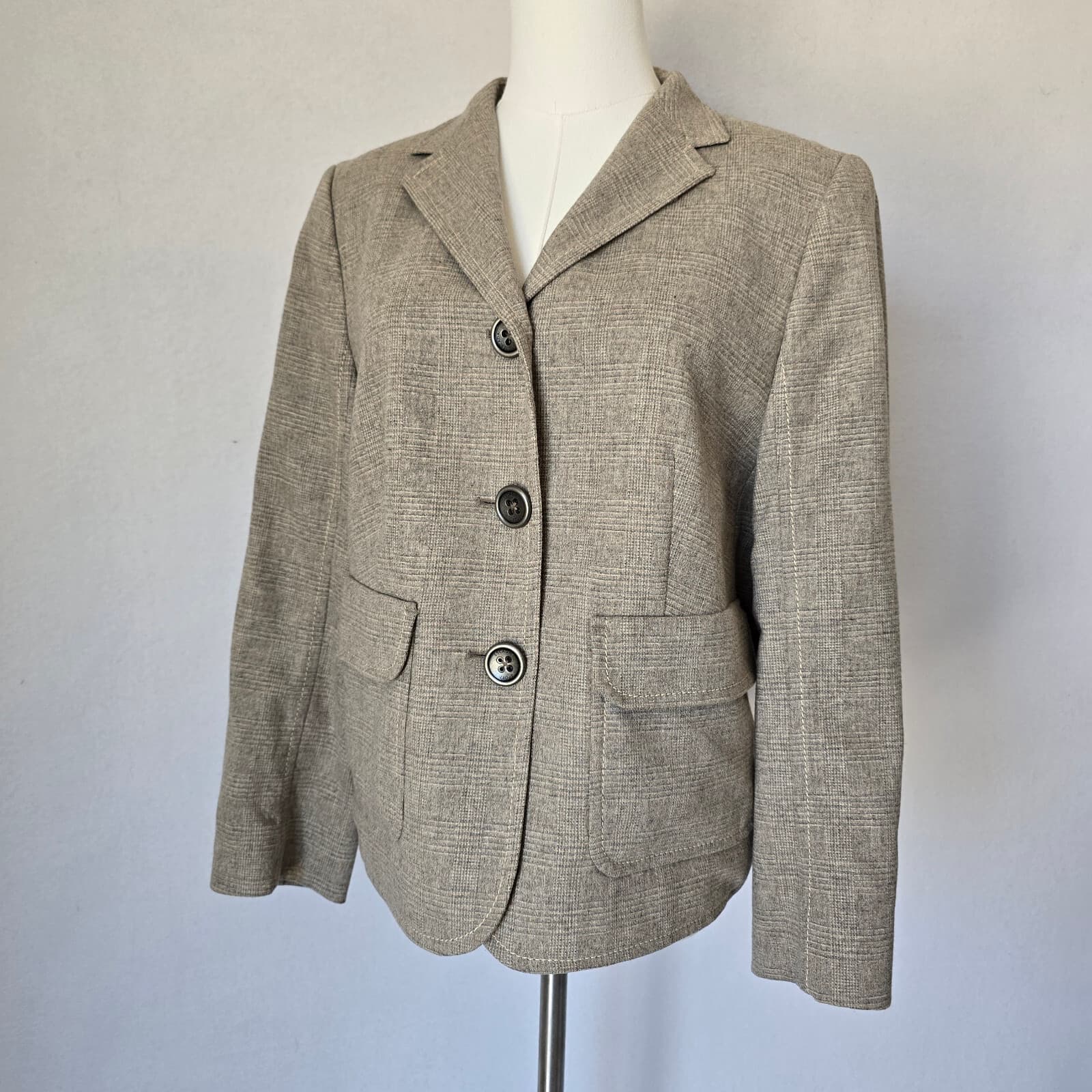 ESCADA Sport Wool Blend Elbow Suede-Patch Blazer Jacket 3-Button Brown Womens 42 - Thumbnail 3