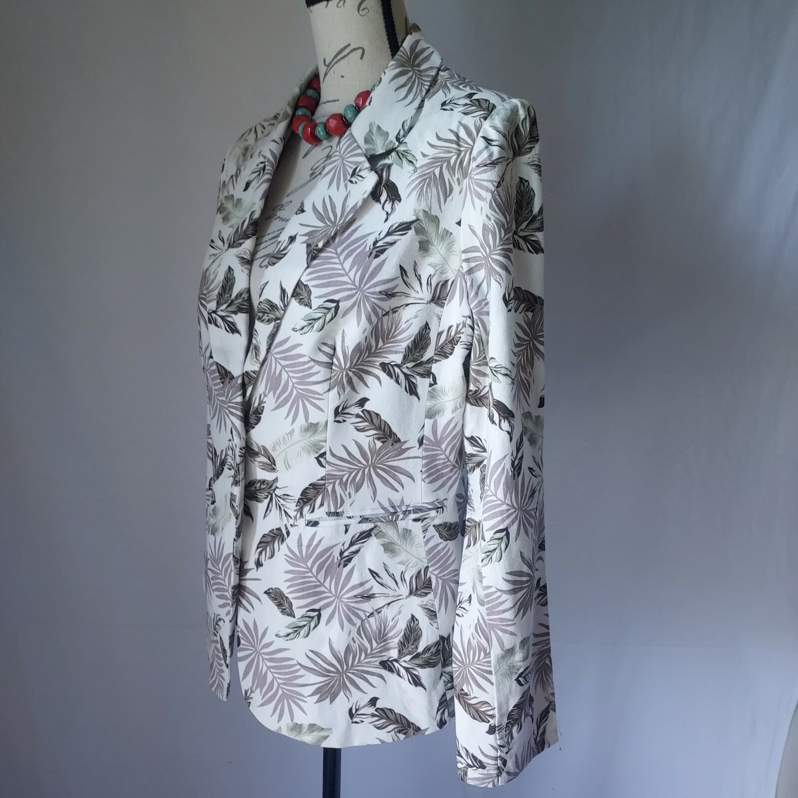 NWT SOLITAIRE Linen Blend Tropical Leaves Blazer One-Button Multicolor Women L - Thumbnail 2