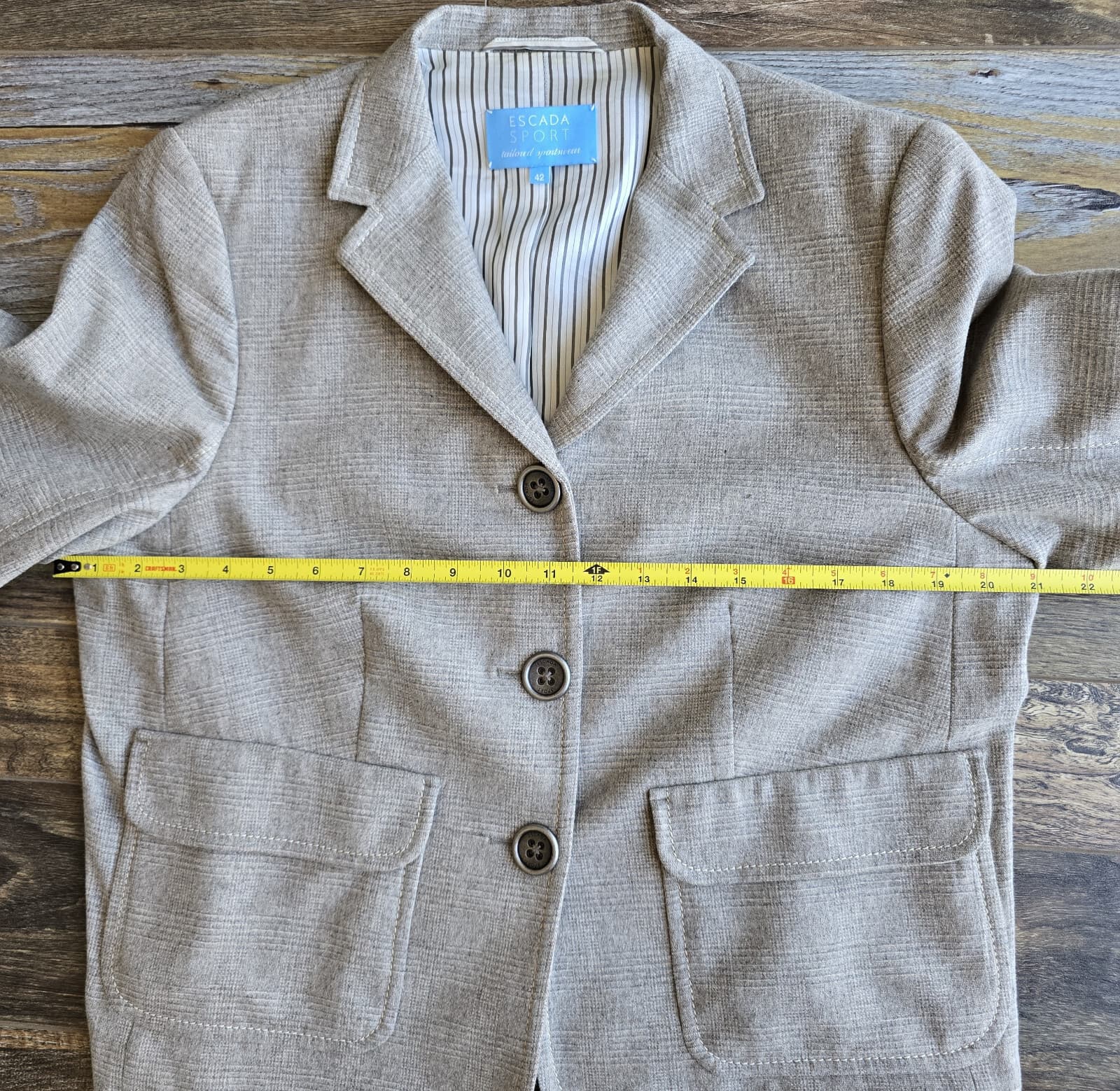 ESCADA Sport Wool Blend Elbow Suede-Patch Blazer Jacket 3-Button Brown Womens 42 - Thumbnail 12