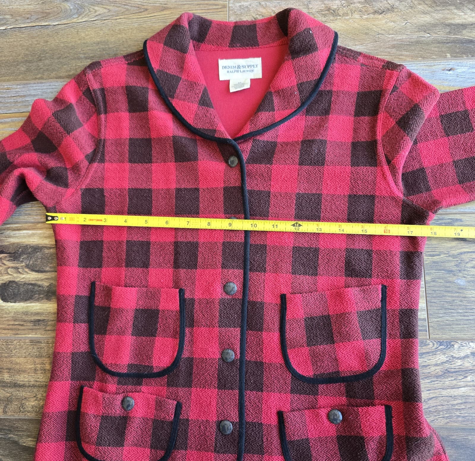 Denim & Supply Ralph Lauren Red Buffalo Plaid Jacket Terry Knit Cotton Women's S - Thumbnail 11