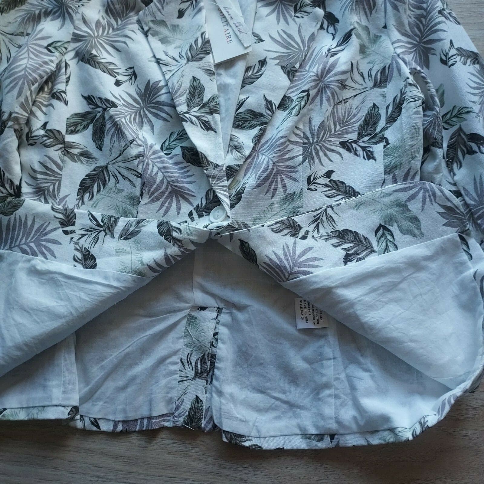 NWT SOLITAIRE Linen Blend Tropical Leaves Blazer One-Button Multicolor Women L - Thumbnail 5