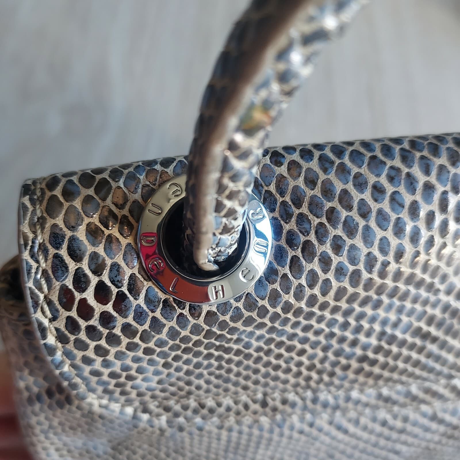 Henri Bendel Leather Snakeskin Crossbody Shoulder Bag Brown Magnetic Closure - Thumbnail 6