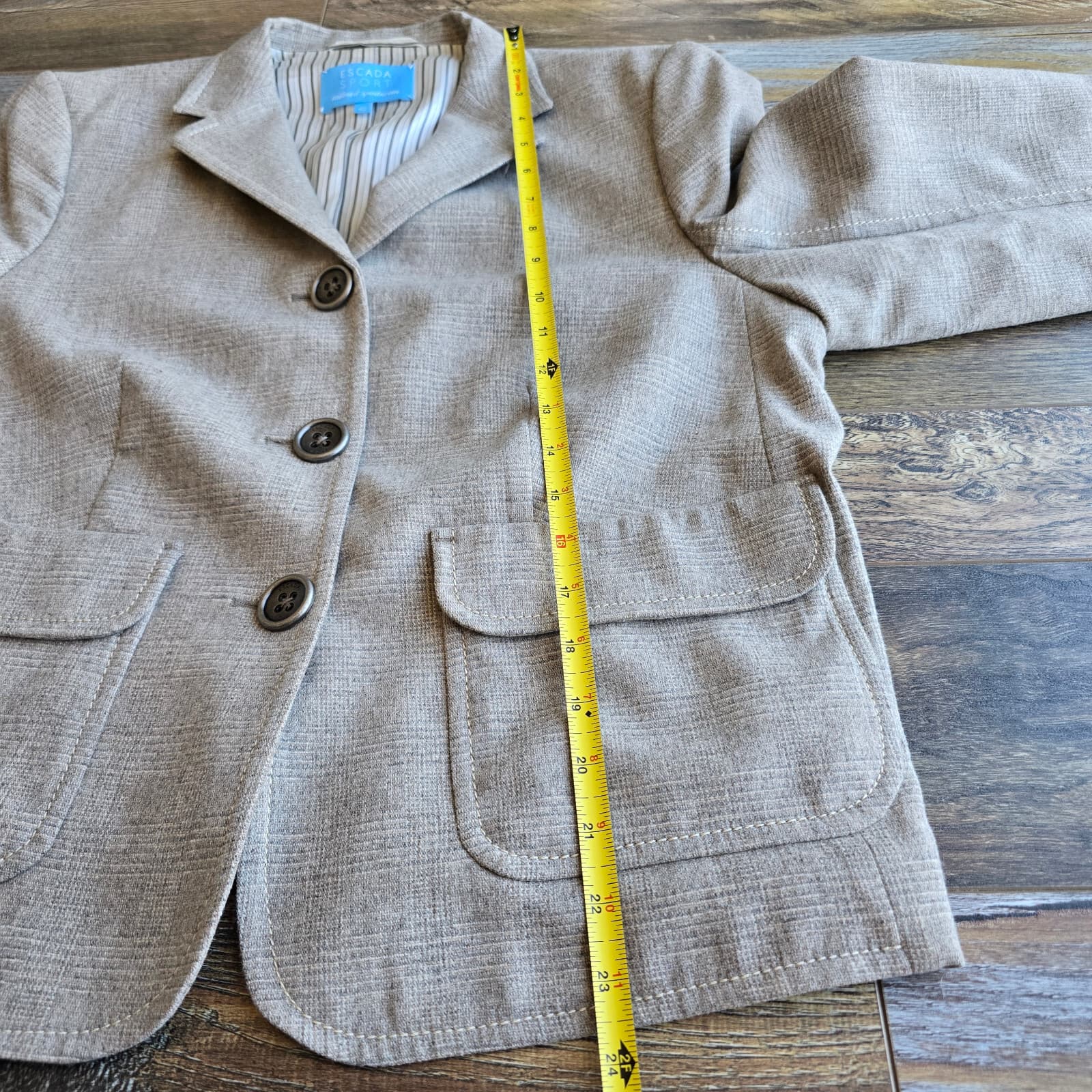 ESCADA Sport Wool Blend Elbow Suede-Patch Blazer Jacket 3-Button Brown Womens 42 - Thumbnail 13