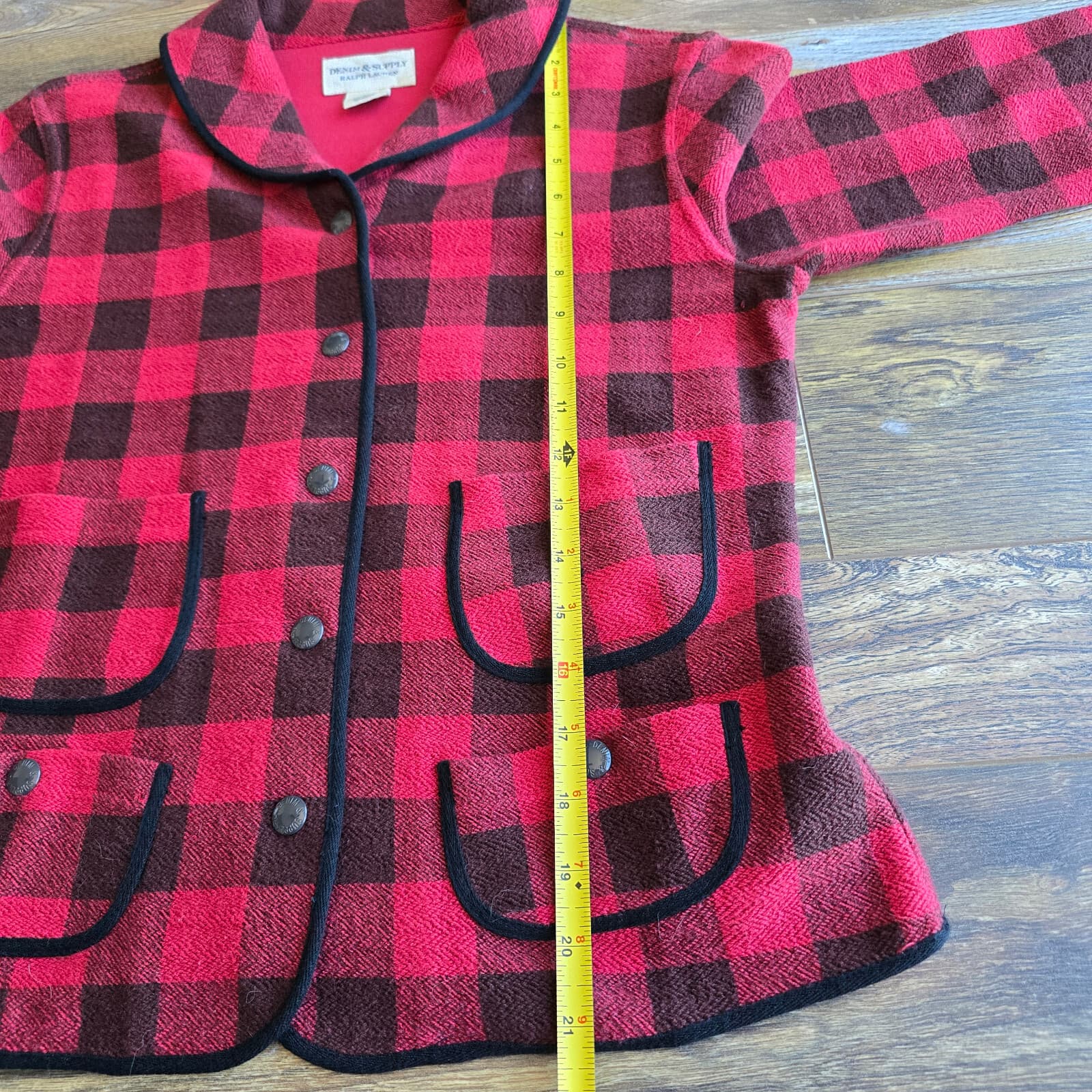 Denim & Supply Ralph Lauren Red Buffalo Plaid Jacket Terry Knit Cotton Women's S - Thumbnail 12