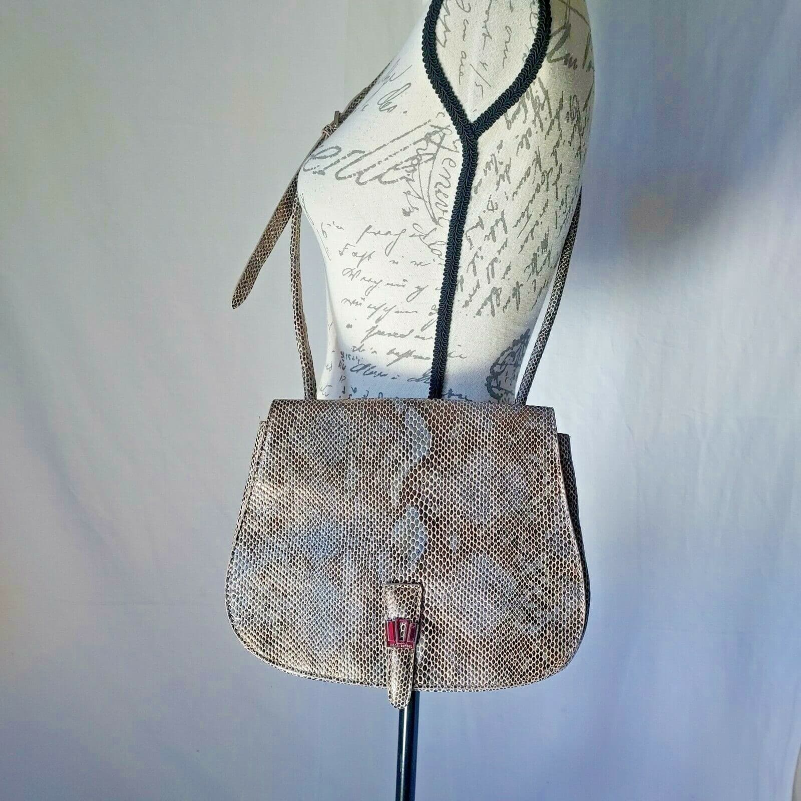 Henri Bendel Leather Snakeskin Crossbody Shoulder Bag Brown Magnetic Closure - Thumbnail 2