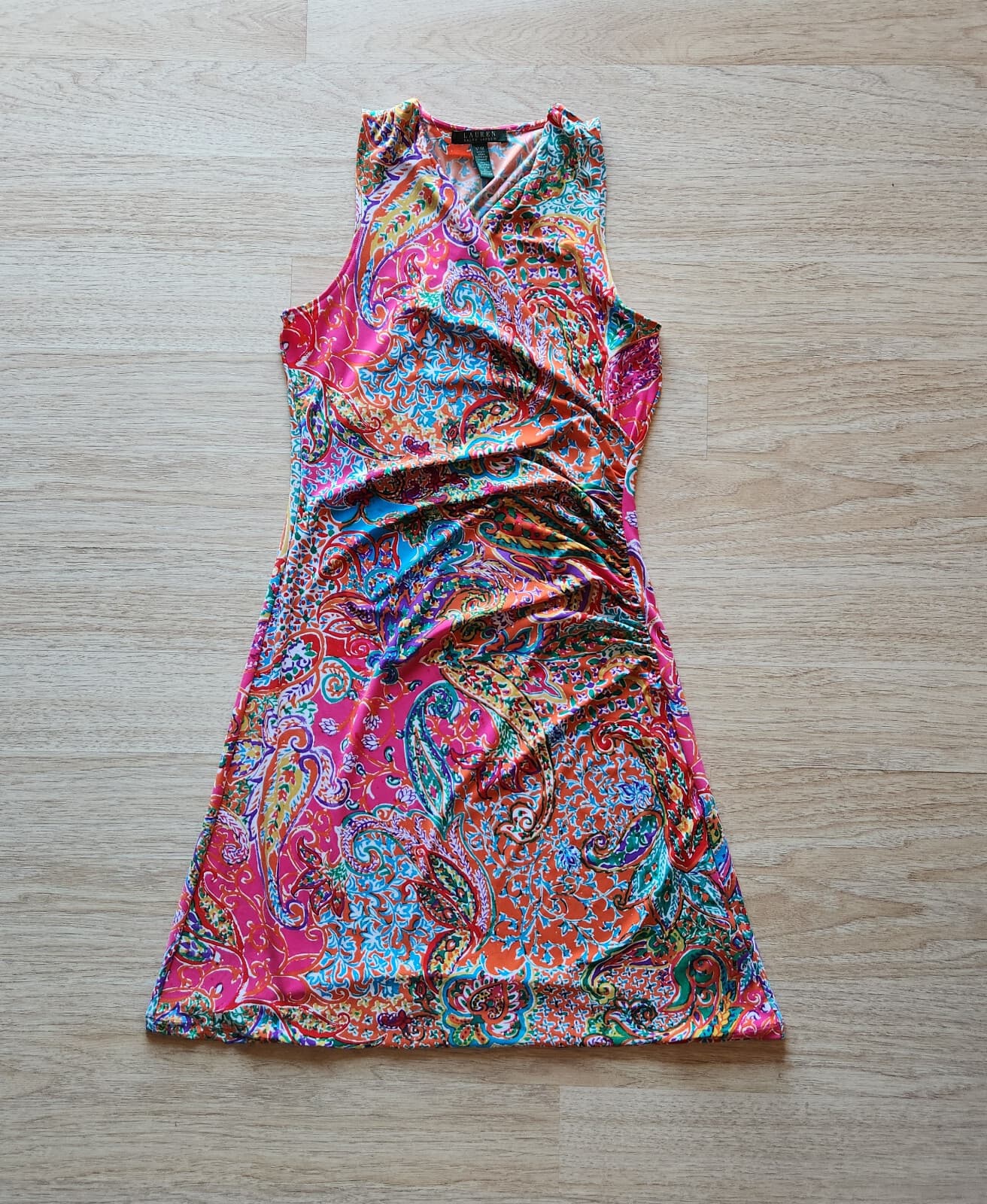 Lauren Ralph Lauren Paisley Ruched Surplice Dress Sleeveless Multicolor Sz.M - Thumbnail 6