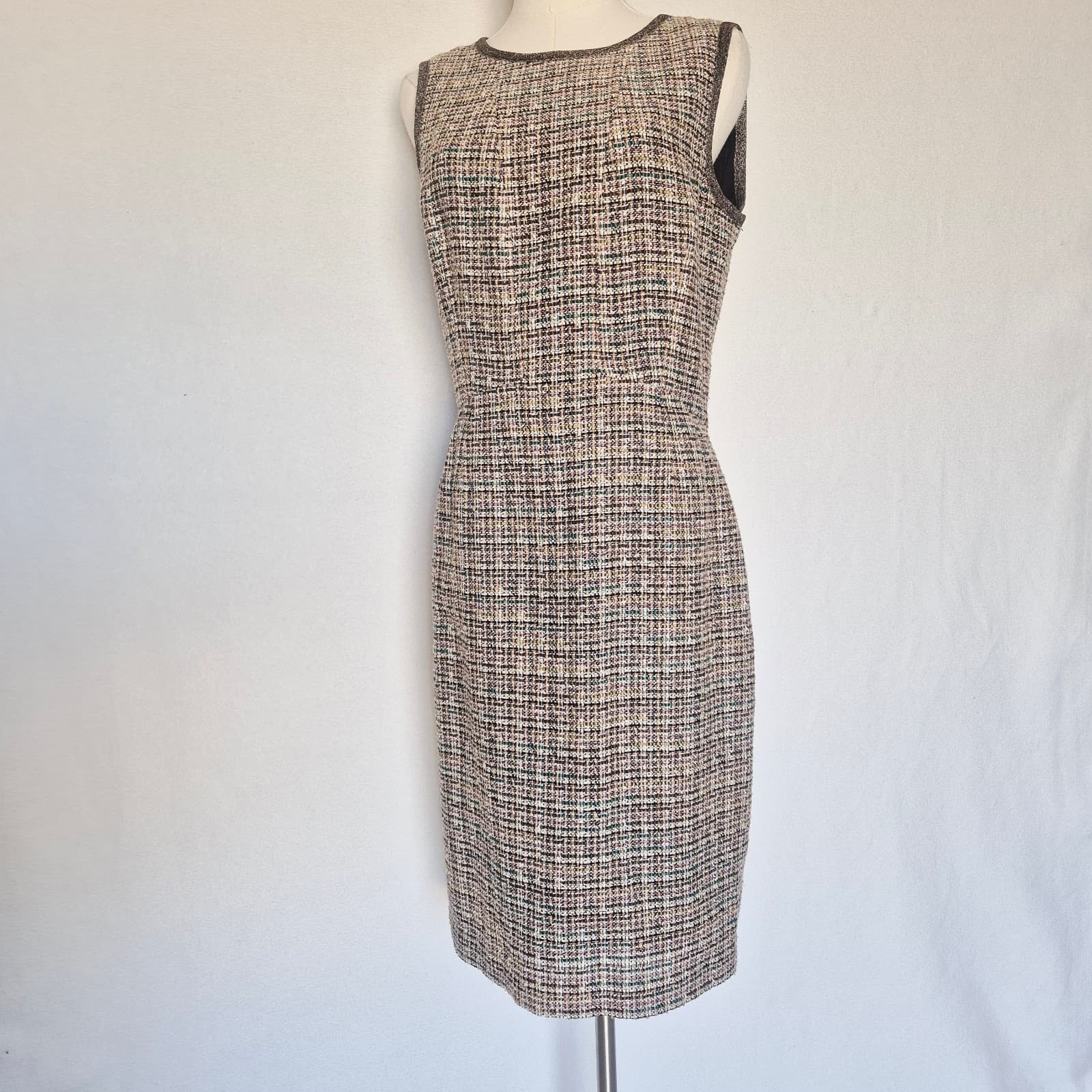 Brooks Brothers Tweed Sheath Dress Sleeveless Lined Wool Blend Metallic Womens 8 - Thumbnail 2