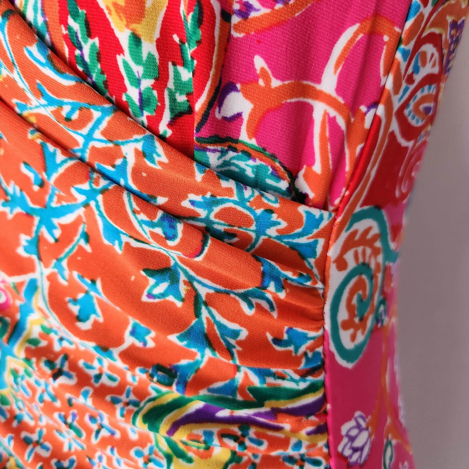 Lauren Ralph Lauren Paisley Ruched Surplice Dress Sleeveless Multicolor Sz.M - Thumbnail 4