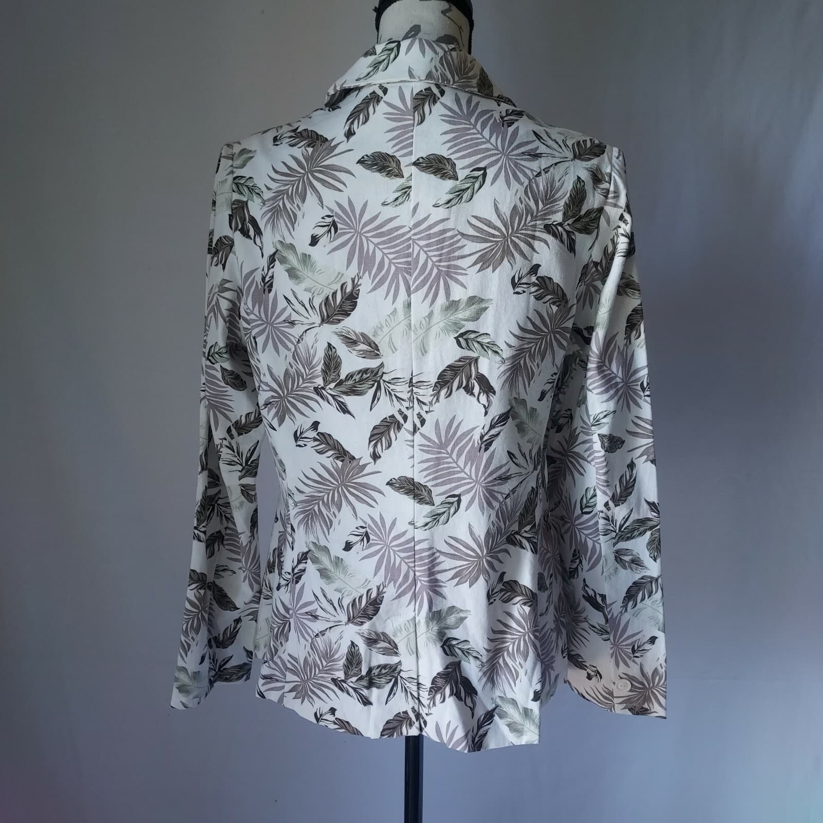 NWT SOLITAIRE Linen Blend Tropical Leaves Blazer One-Button Multicolor Women L - Thumbnail 3