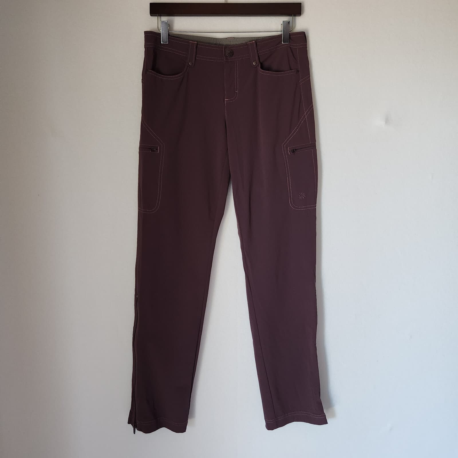 Athleta Women's 4 Hiking Track Cargo Slim Pants Ankle-Zip Stretch Eggplant - Thumbnail 2