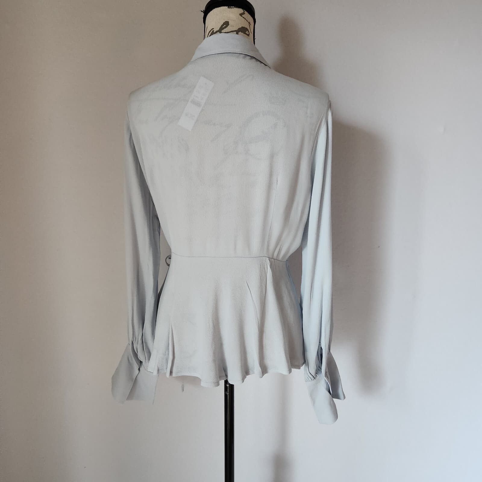 NWT J.Crew Drapey Crepe Wrap Top Long Sleeve Chiffon Viscose Pale Blue Women 12 - Thumbnail 6