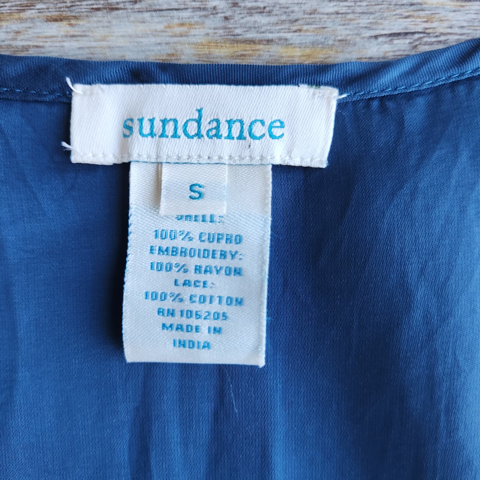 Sundance Rossi Floral Embroidered Top Fringe Hem Short Sleeve Cupro Blue Sz.S - Thumbnail 10
