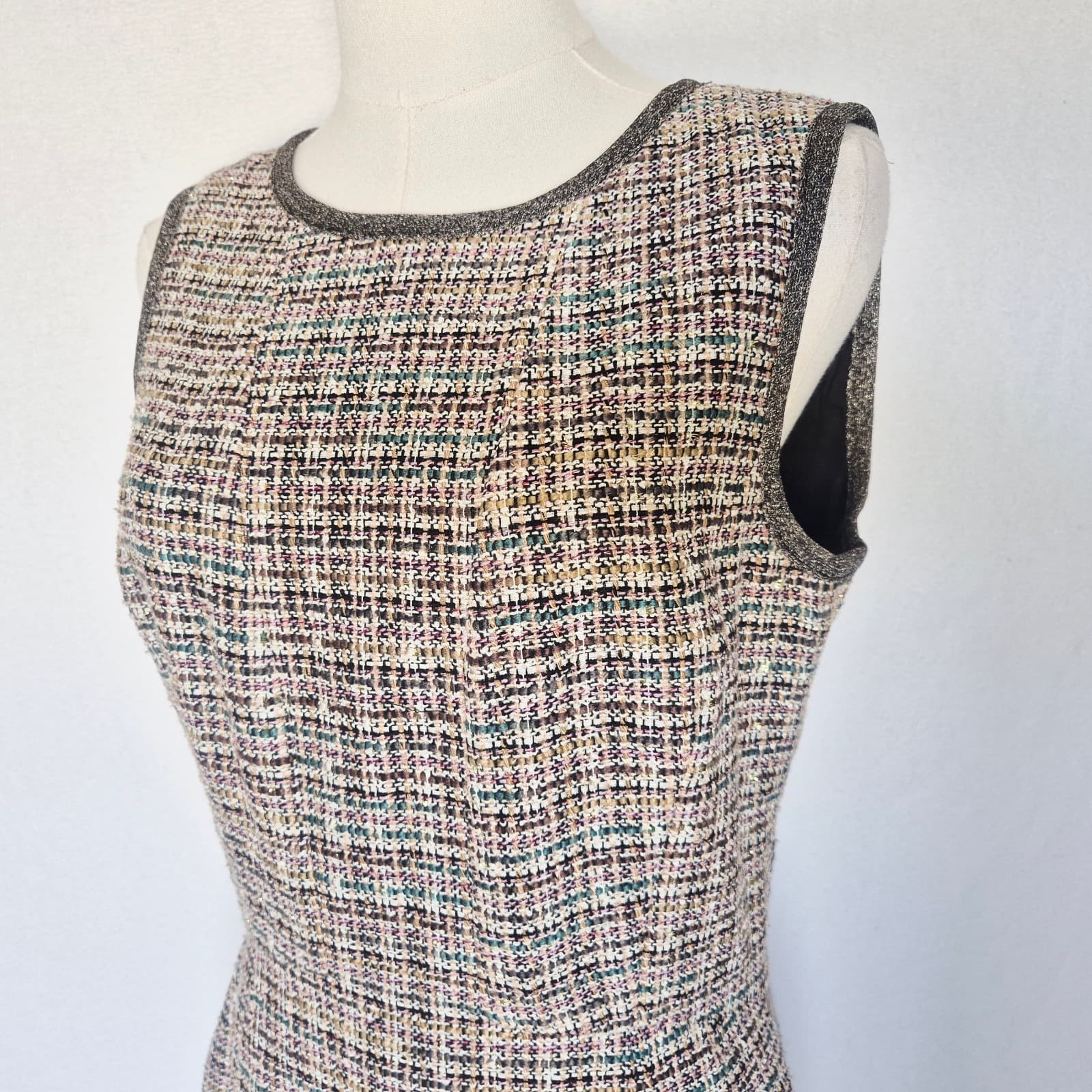 Brooks Brothers Tweed Sheath Dress Sleeveless Lined Wool Blend Metallic Womens 8 - Thumbnail 3