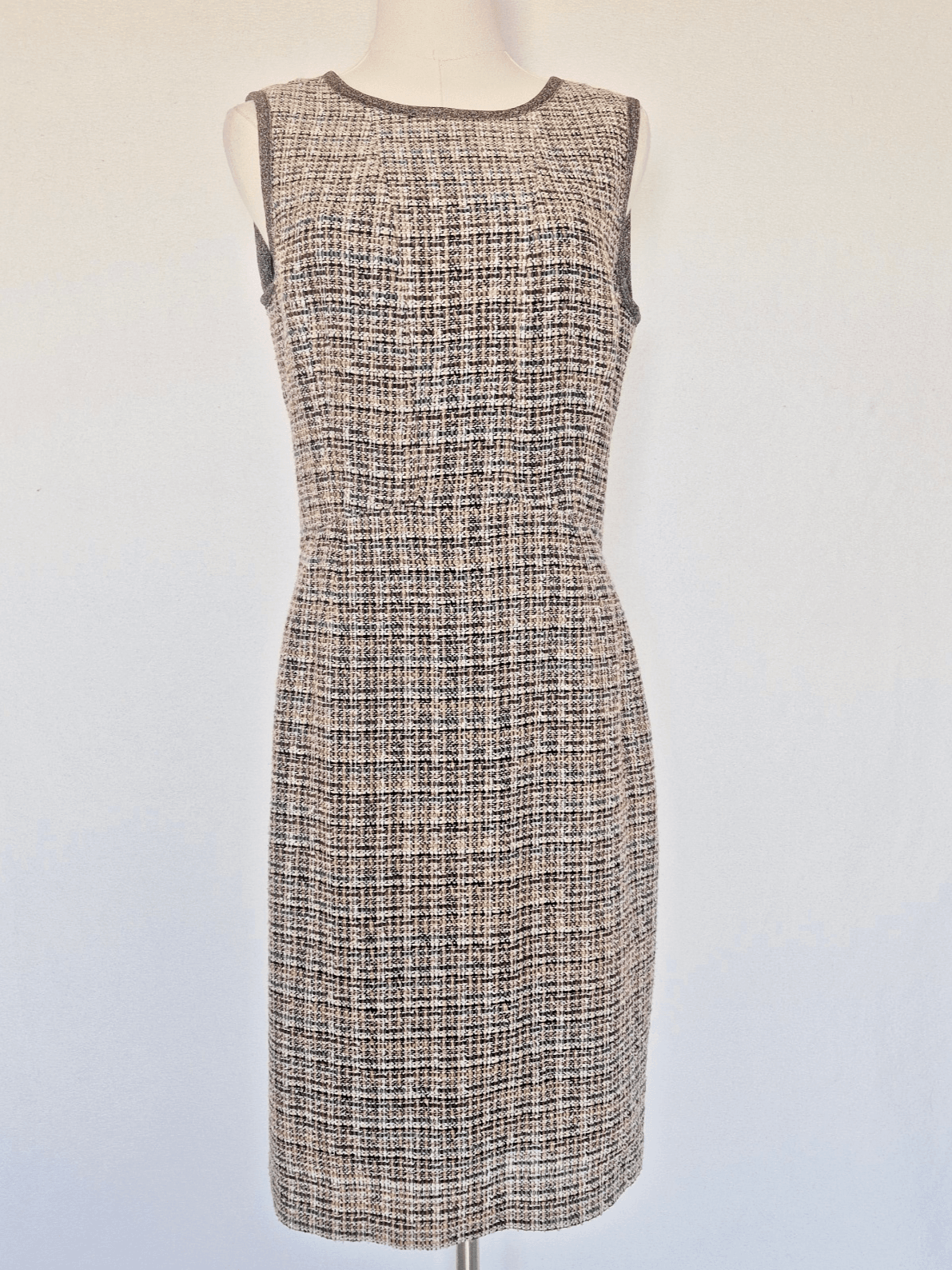 Brooks Brothers Tweed Sheath Dress Sleeveless Lined Wool Blend Metallic Womens 8