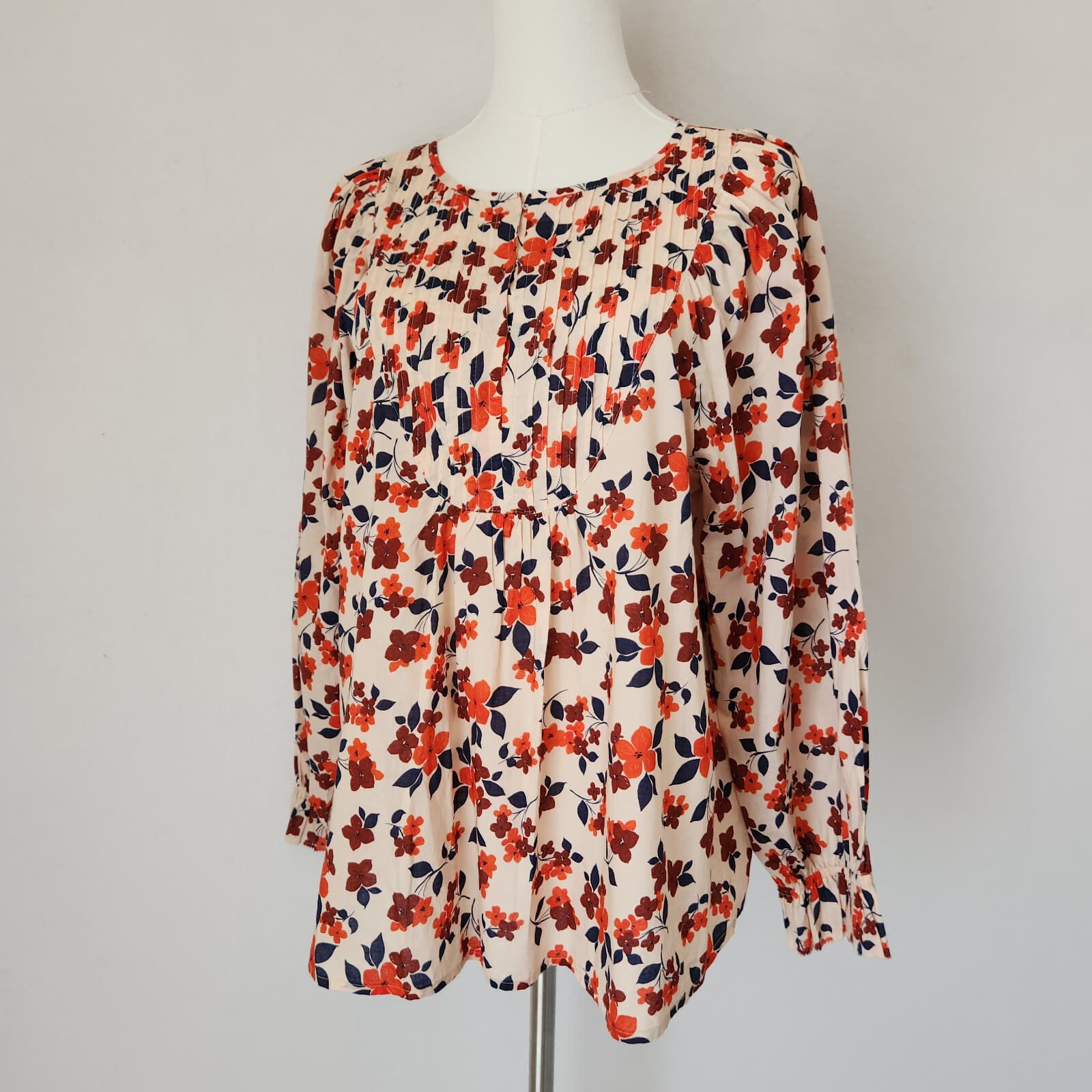 Elizabeth and James Floral Pintuck Popover Blouse Puff-Sleeve Cotton Oversize S - Thumbnail 3