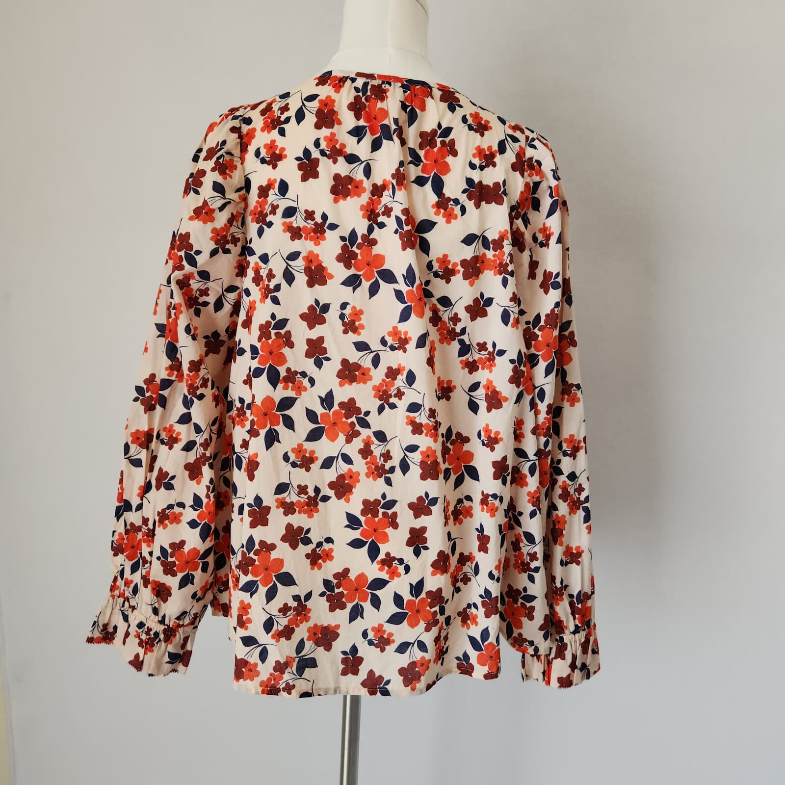 Elizabeth and James Floral Pintuck Popover Blouse Puff-Sleeve Cotton Oversize S - Thumbnail 7