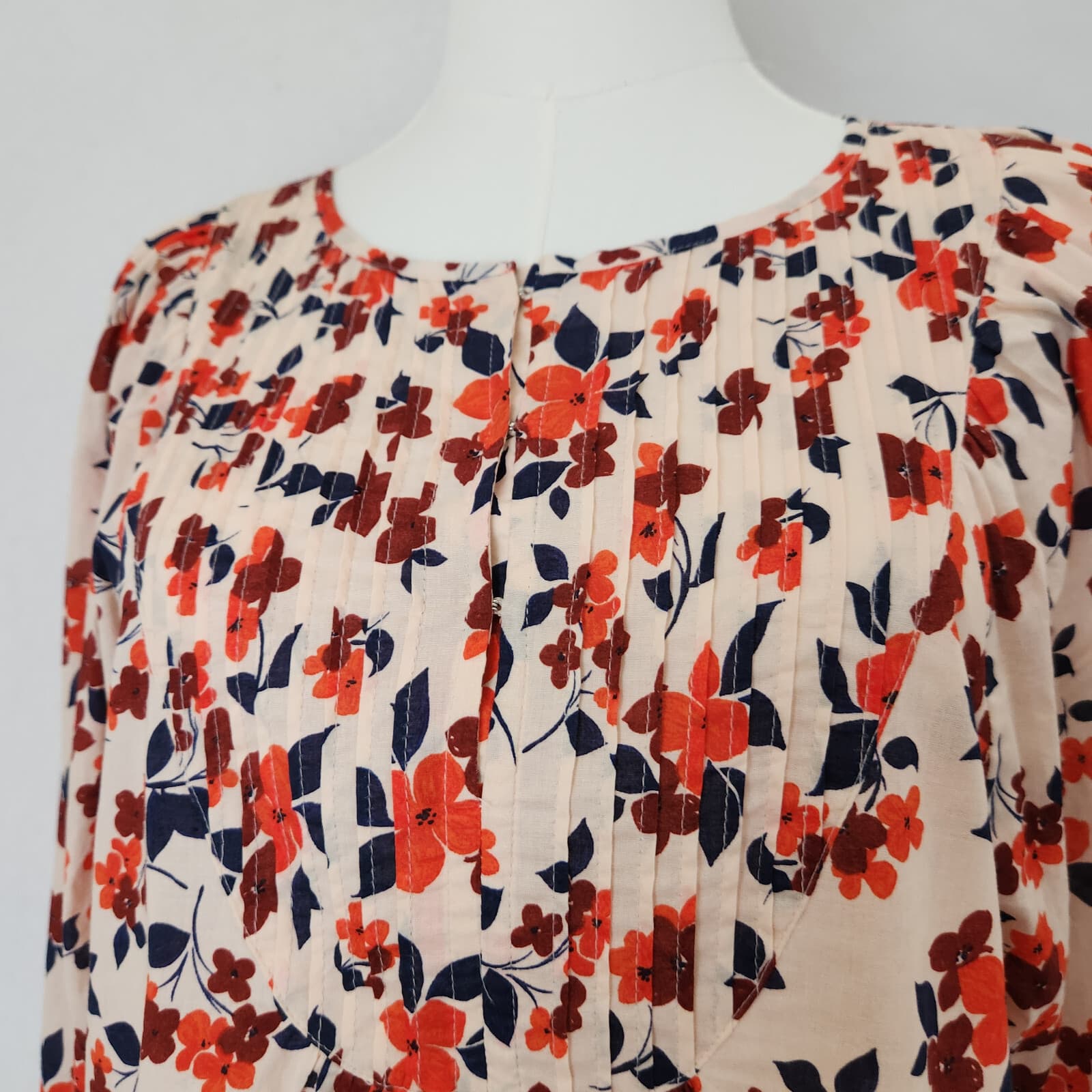 Elizabeth and James Floral Pintuck Popover Blouse Puff-Sleeve Cotton Oversize S - Thumbnail 5