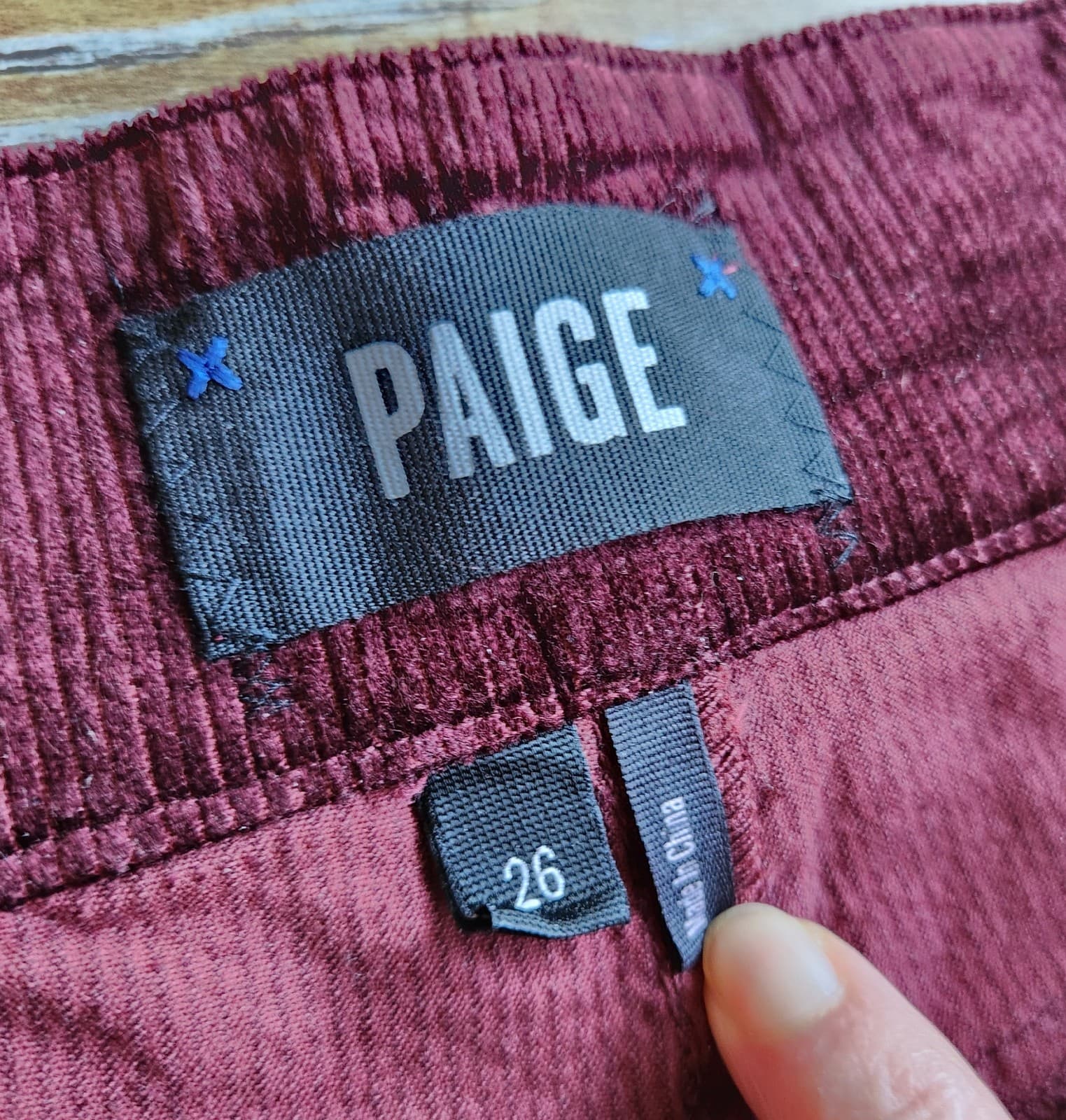 NWoT Paige Corduroy Sutton Paperbag Wide Leg Crop Pants Stretch Burgundy Sz.26 - Thumbnail 8