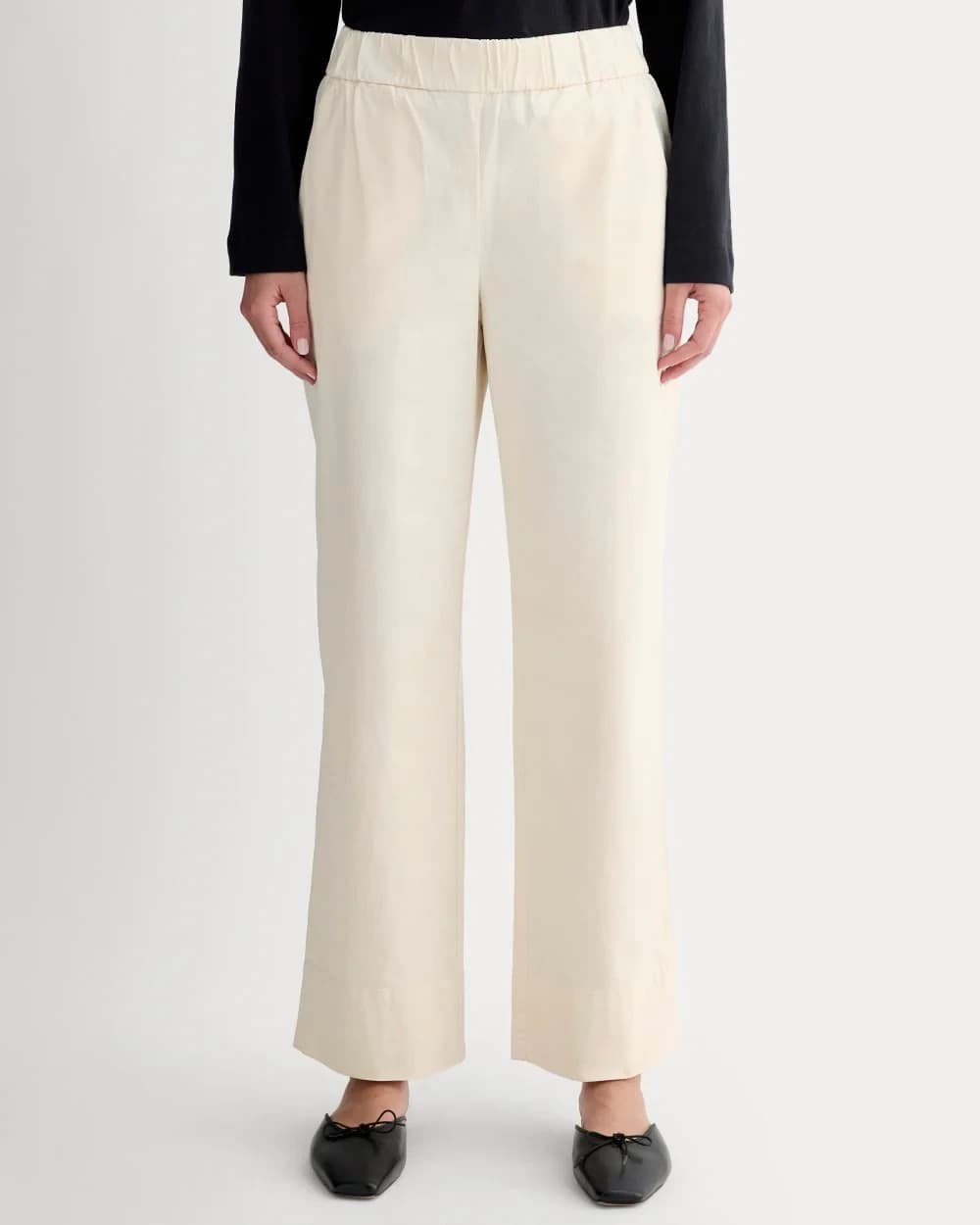 NWT EVERLANE Organic Cotton The Easy Pant Pocket Elastic Waist Canvas Beige Sz.6 - Thumbnail 5