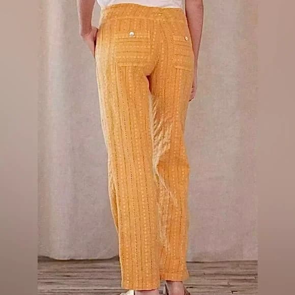 NWT Sundance $98 Gigi Eyelet Straight Pants Button-Fly Pocket Cotton Yellow Sz.M - Thumbnail 5
